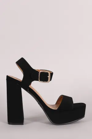 Bamboo Nubuck Buckled Ankle Strap Chunky Platform Heel