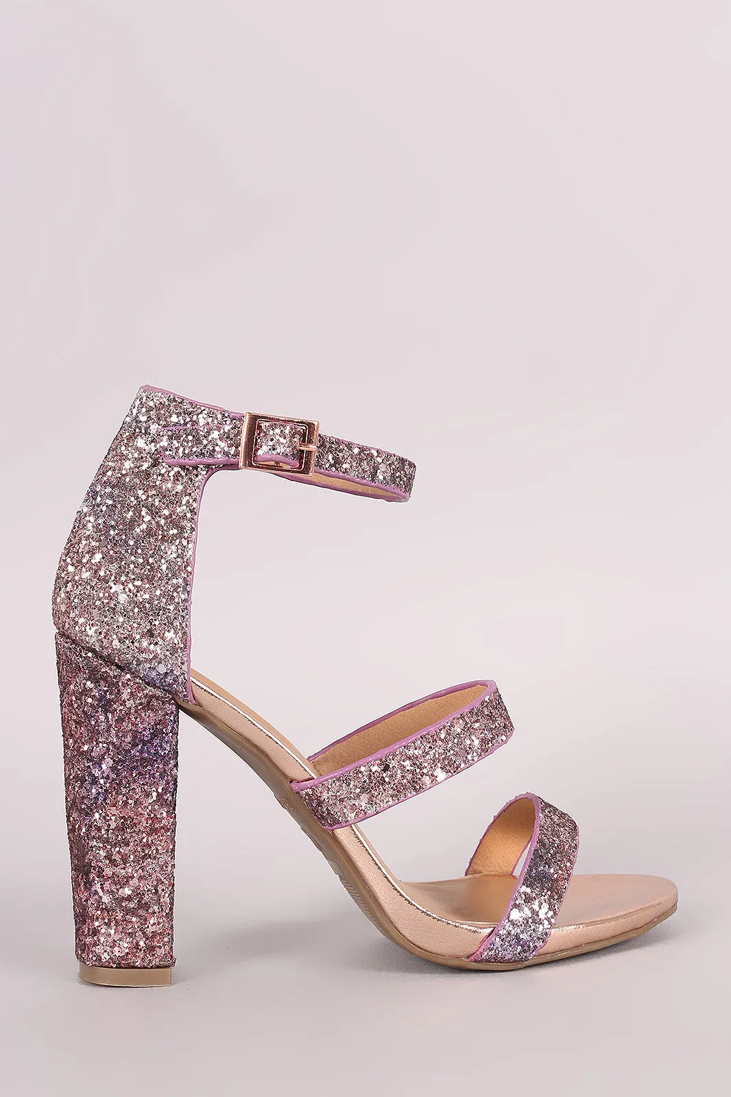 Bamboo Ombre Glitter Encrusted Triple Straps Heel