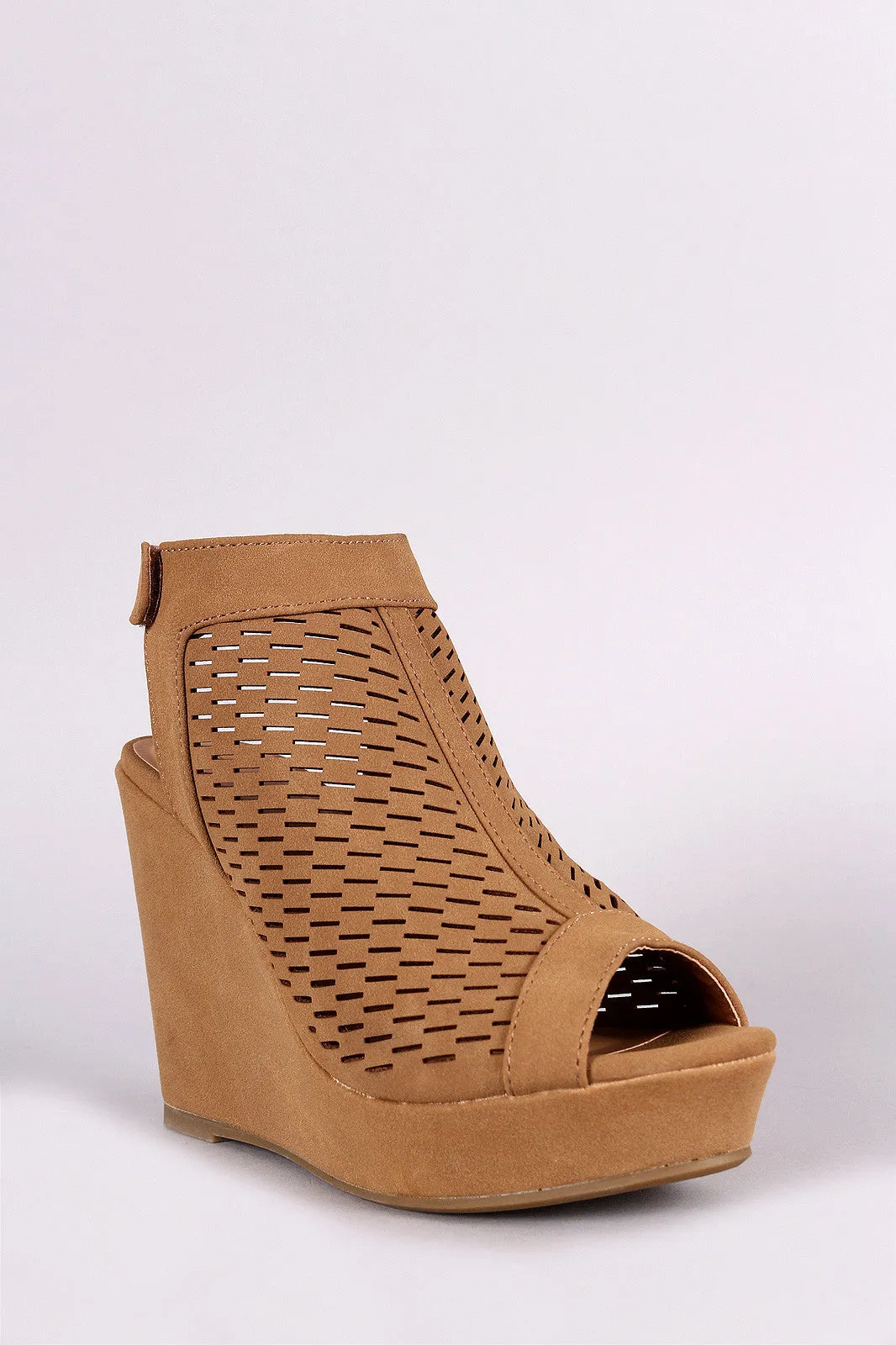 Bamboo Perforated Peep Toe Wedge