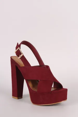 Bamboo Suede Crisscross Slingback Chunky Platform Heel