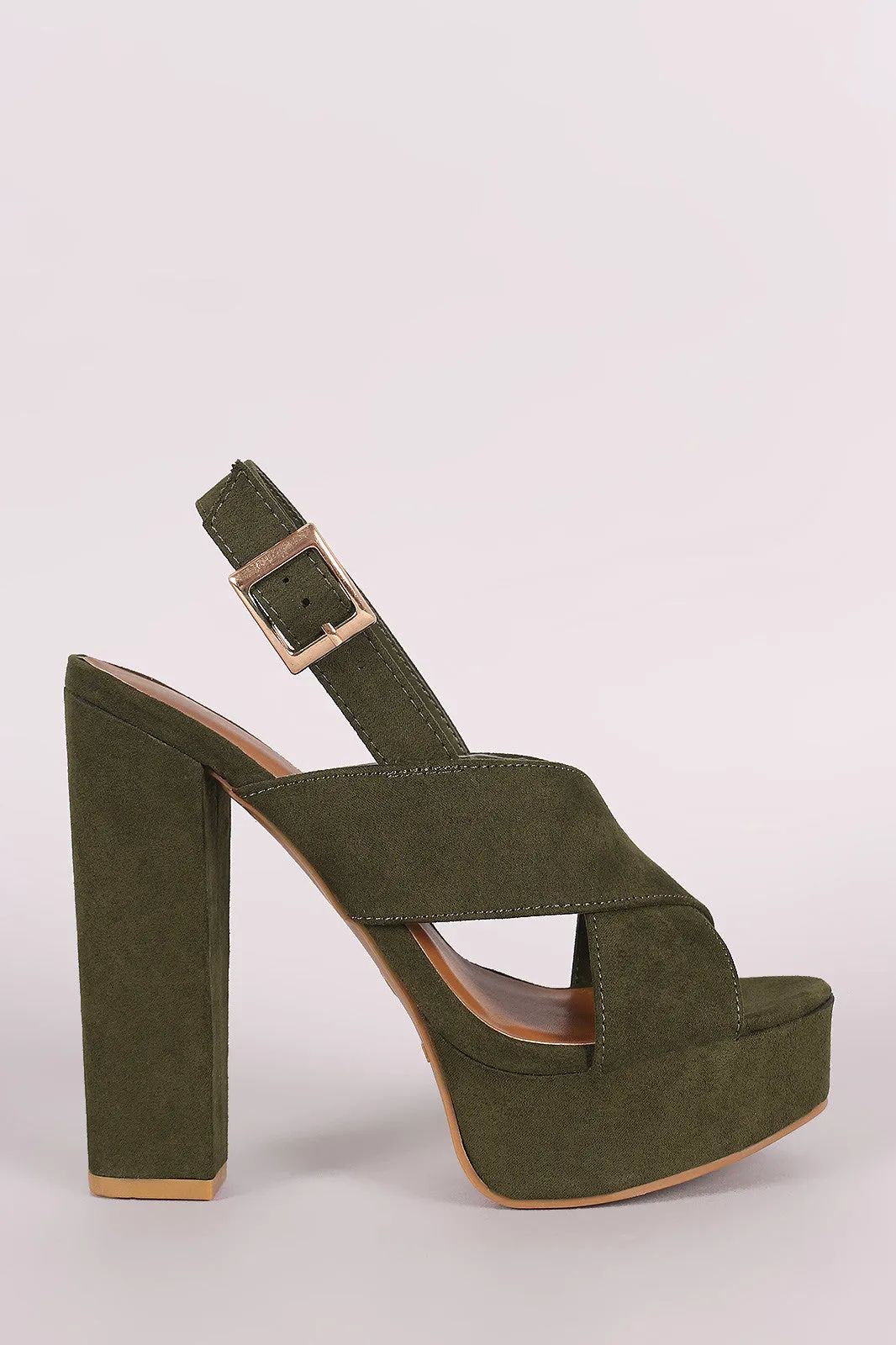 Bamboo Suede Crisscross Slingback Chunky Platform Heel