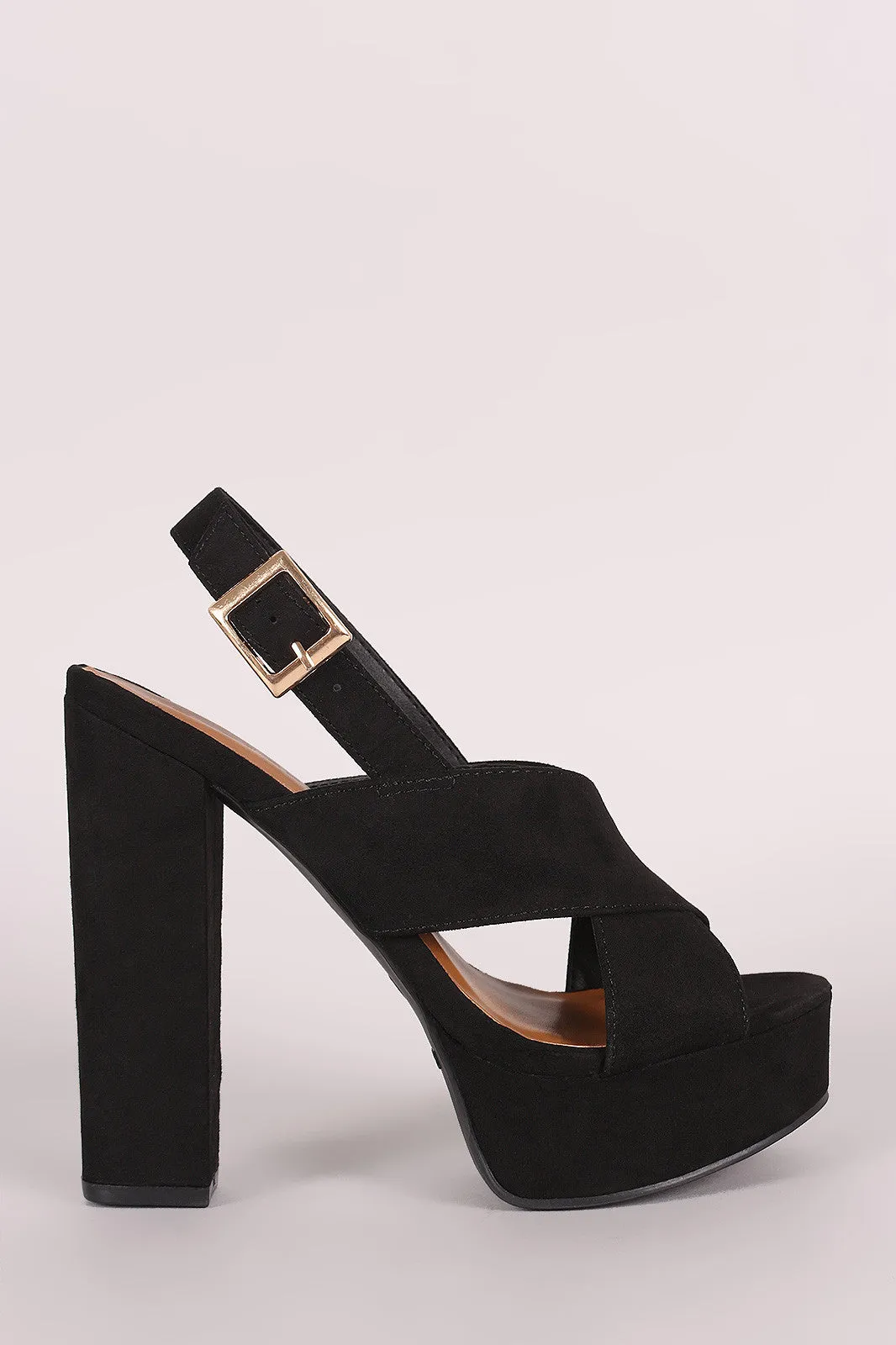 Bamboo Suede Crisscross Slingback Chunky Platform Heel