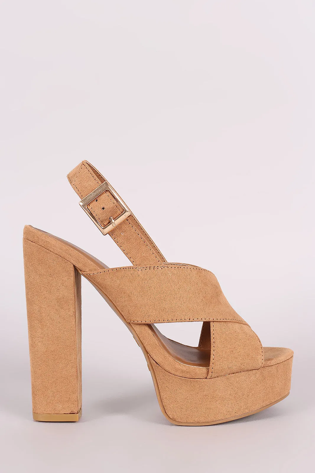 Bamboo Suede Crisscross Slingback Chunky Platform Heel