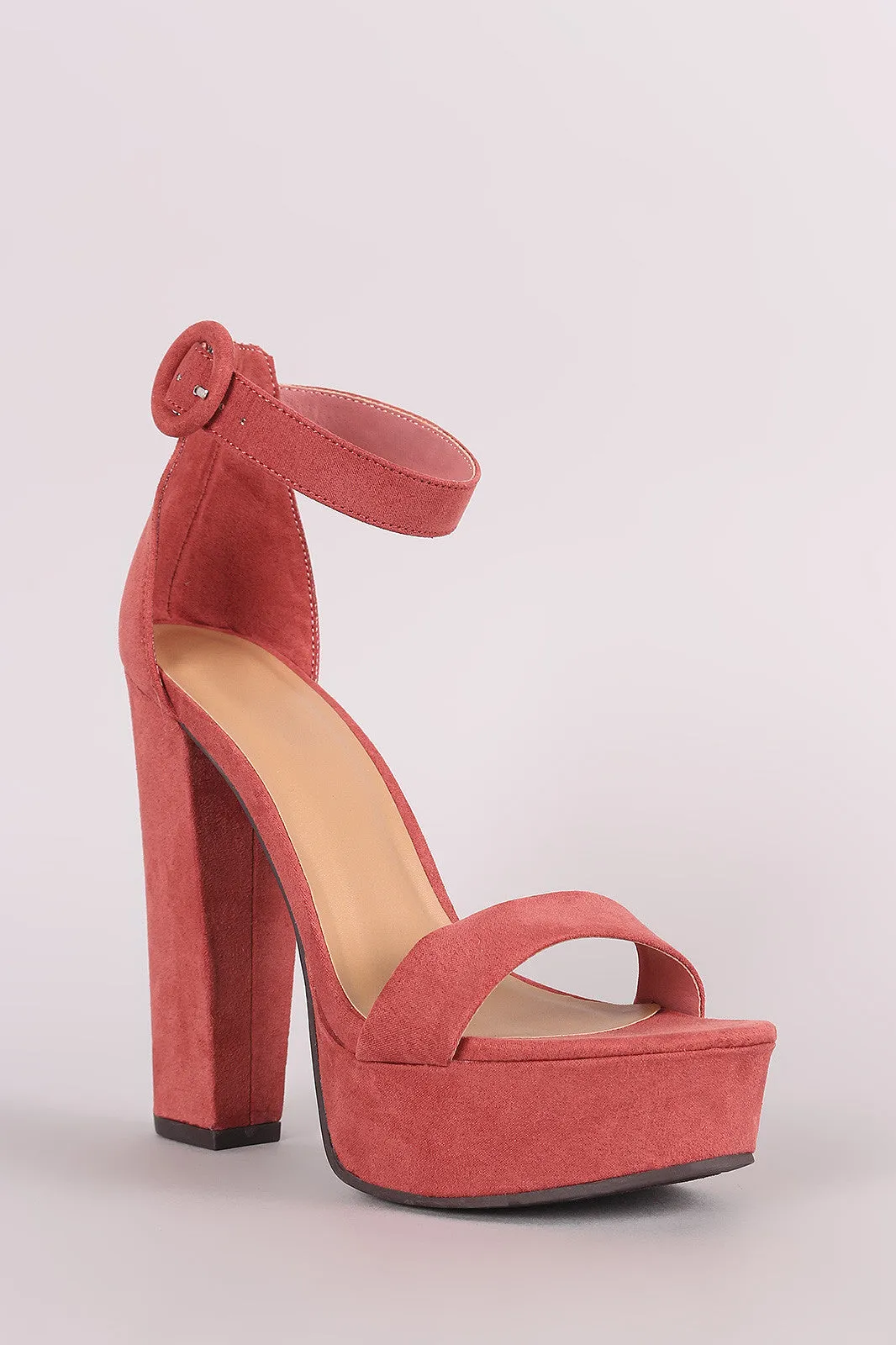 Bamboo Suede Open Toe Platform Chunky Heel