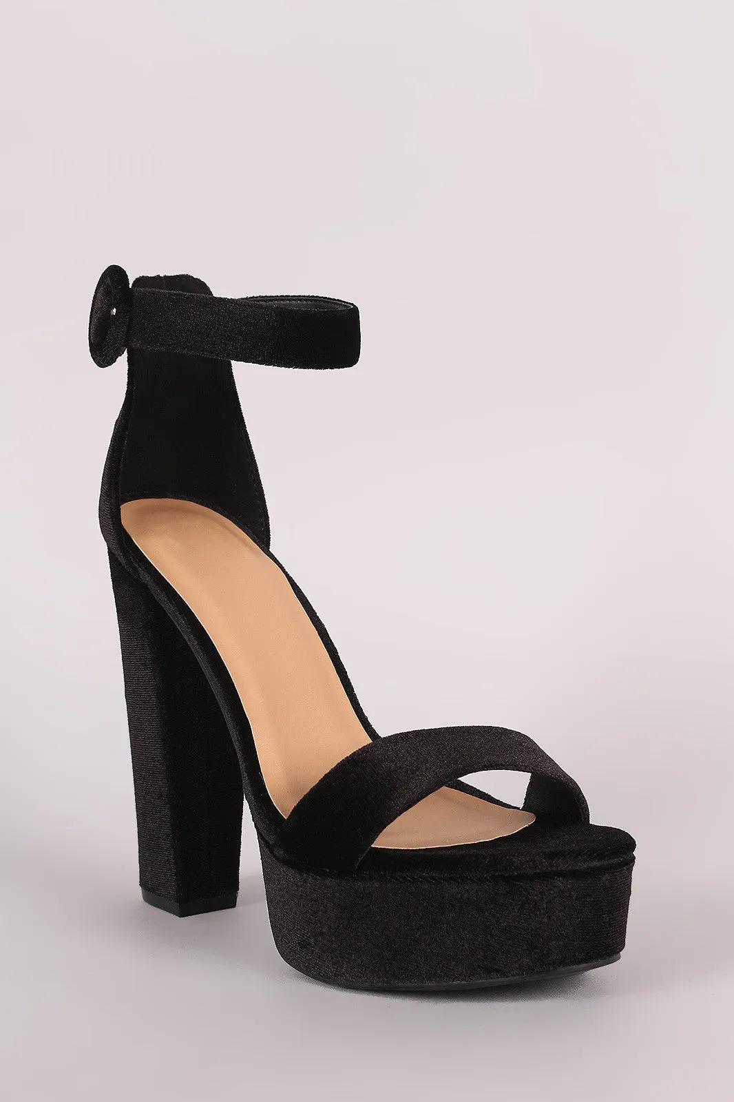 Bamboo Velvet Ankle Strap Chunky Platform Heel