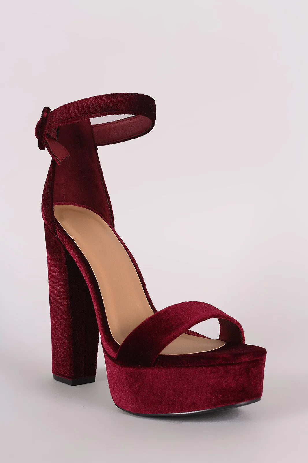 Bamboo Velvet Ankle Strap Chunky Platform Heel