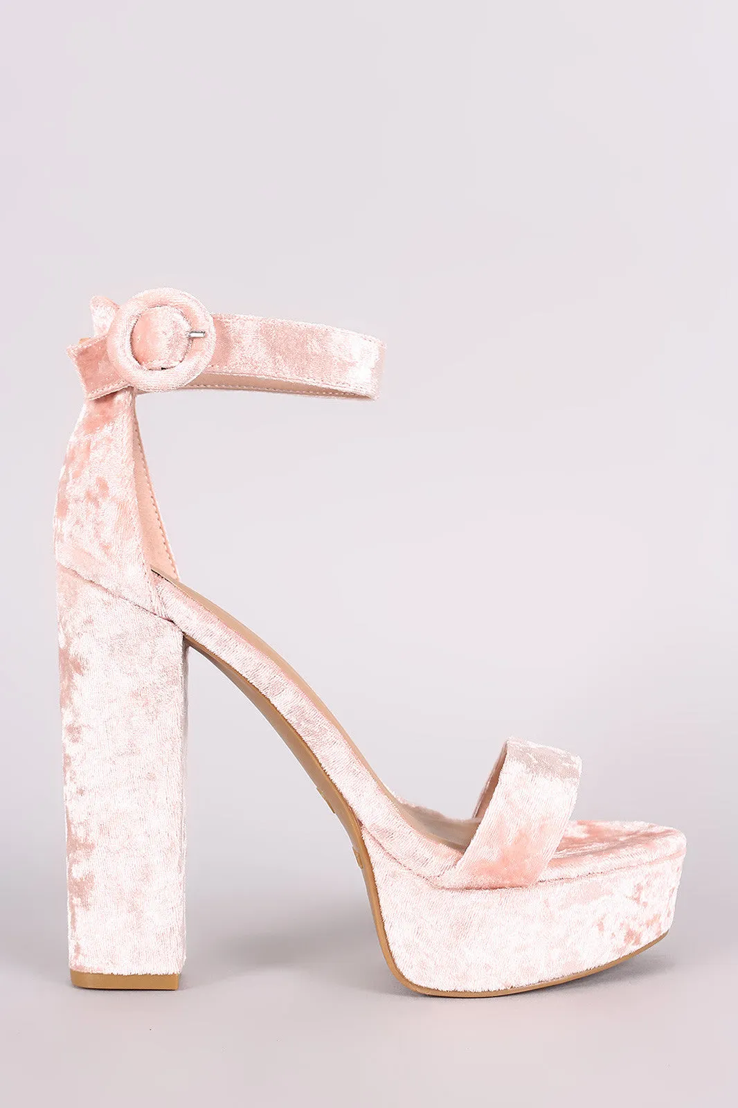 Bamboo Velvet Ankle Strap Chunky Platform Heel