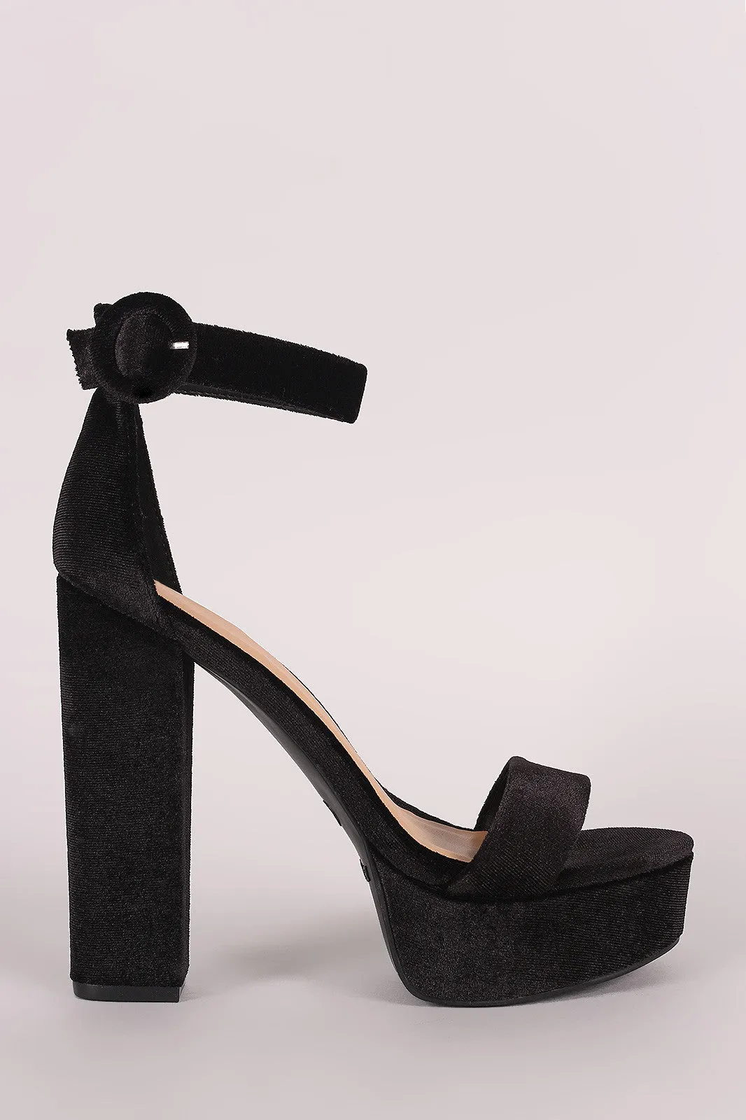 Bamboo Velvet Ankle Strap Chunky Platform Heel