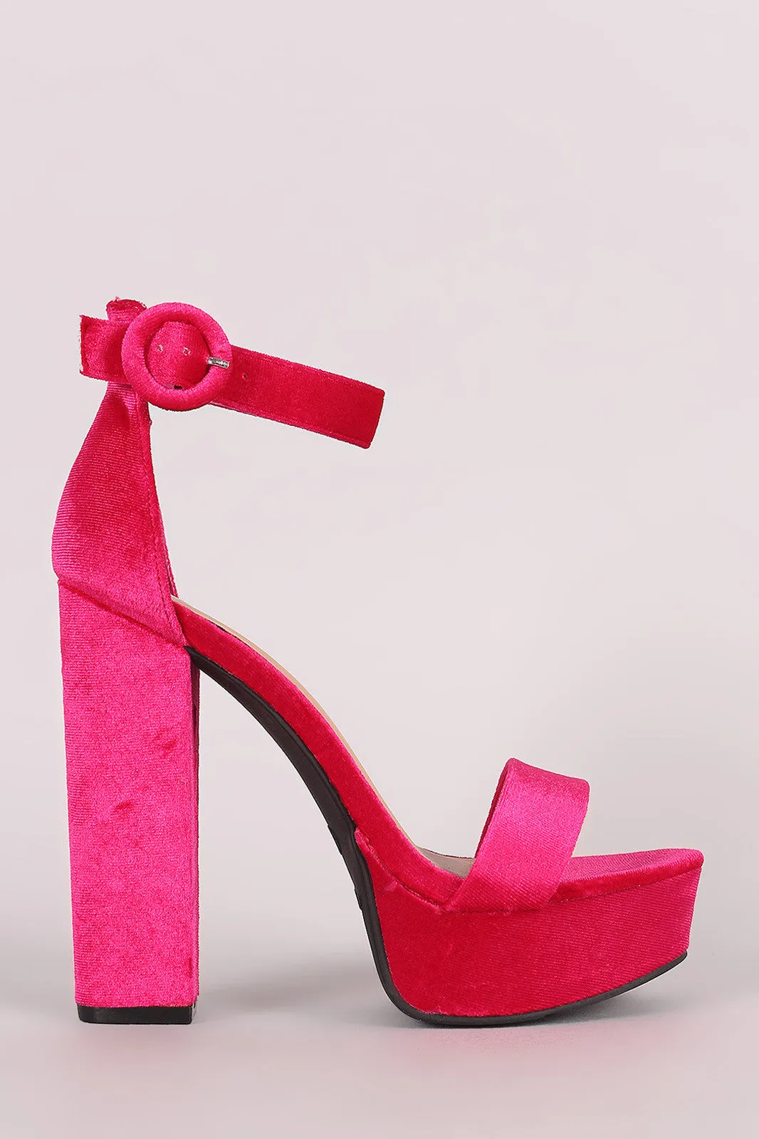 Bamboo Velvet Ankle Strap Chunky Platform Heel