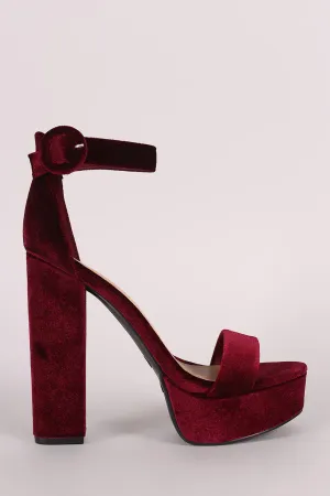 Bamboo Velvet Ankle Strap Chunky Platform Heel