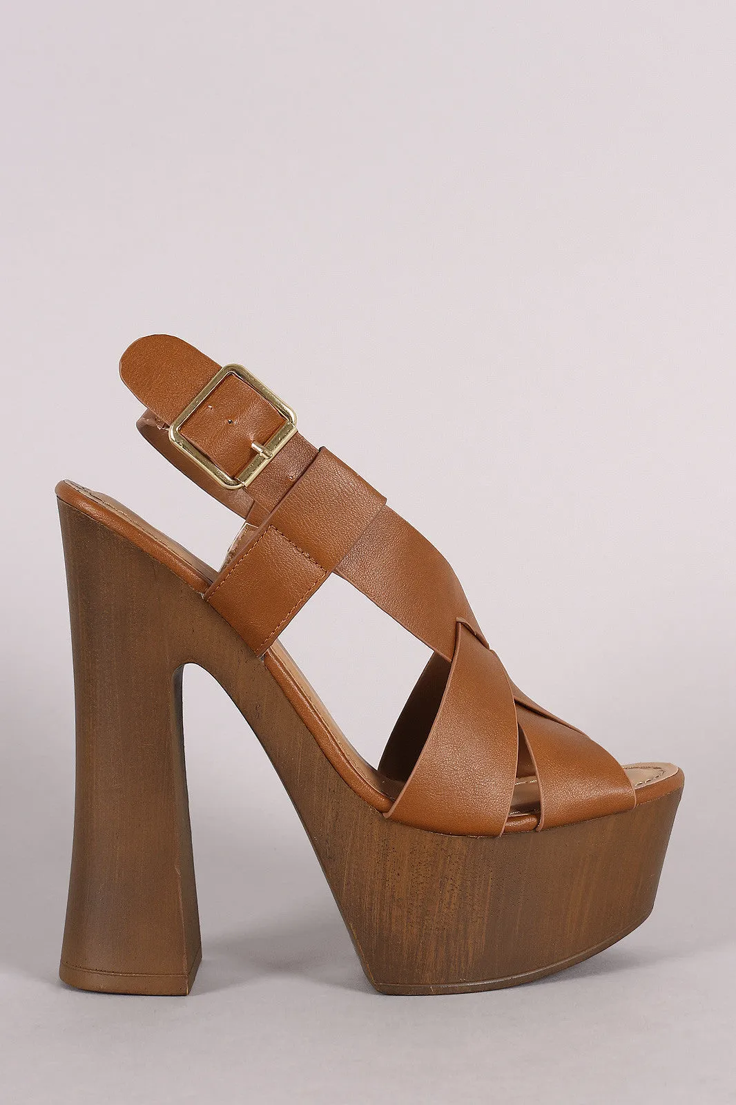 Bamboo Woven Chunky Faux Wooden Platform Heel