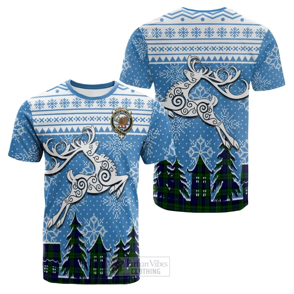 Bannatyne Clan Christmas Cotton T-shirt Celtic Reindeer Style