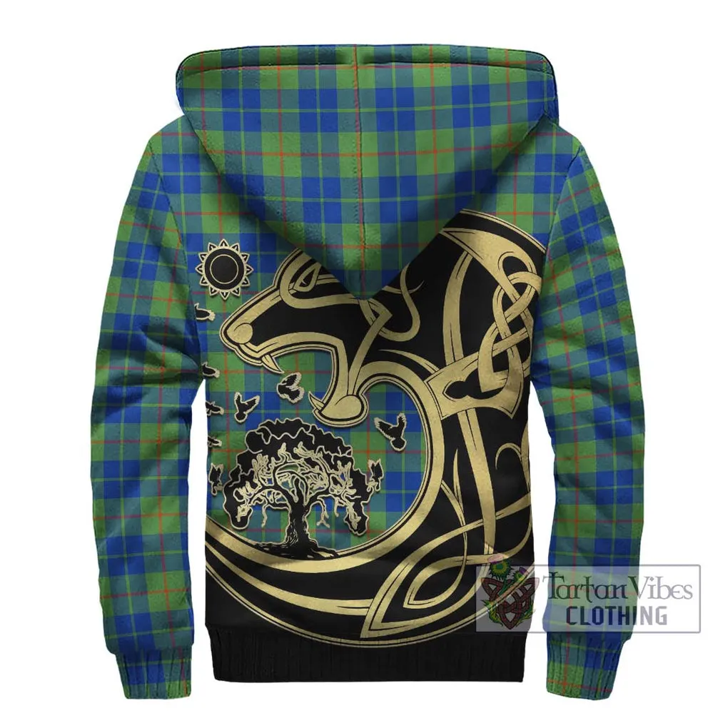 Barclay Hunting Ancient Tartan Sherpa Hoodie with Family Crest Celtic Wolf Style