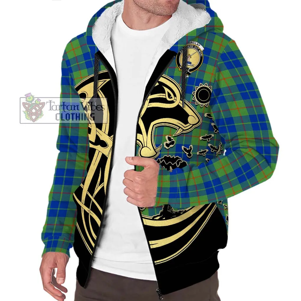 Barclay Hunting Ancient Tartan Sherpa Hoodie with Family Crest Celtic Wolf Style