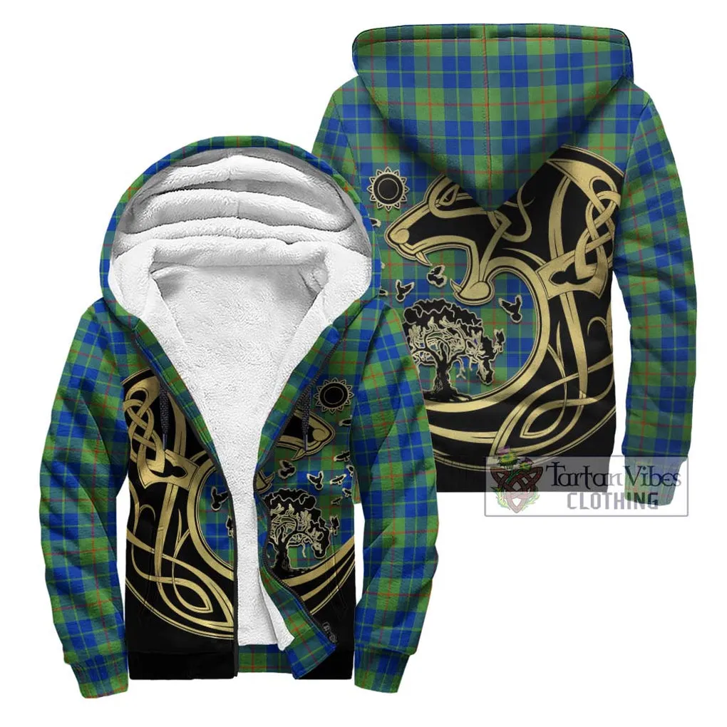 Barclay Hunting Ancient Tartan Sherpa Hoodie with Family Crest Celtic Wolf Style