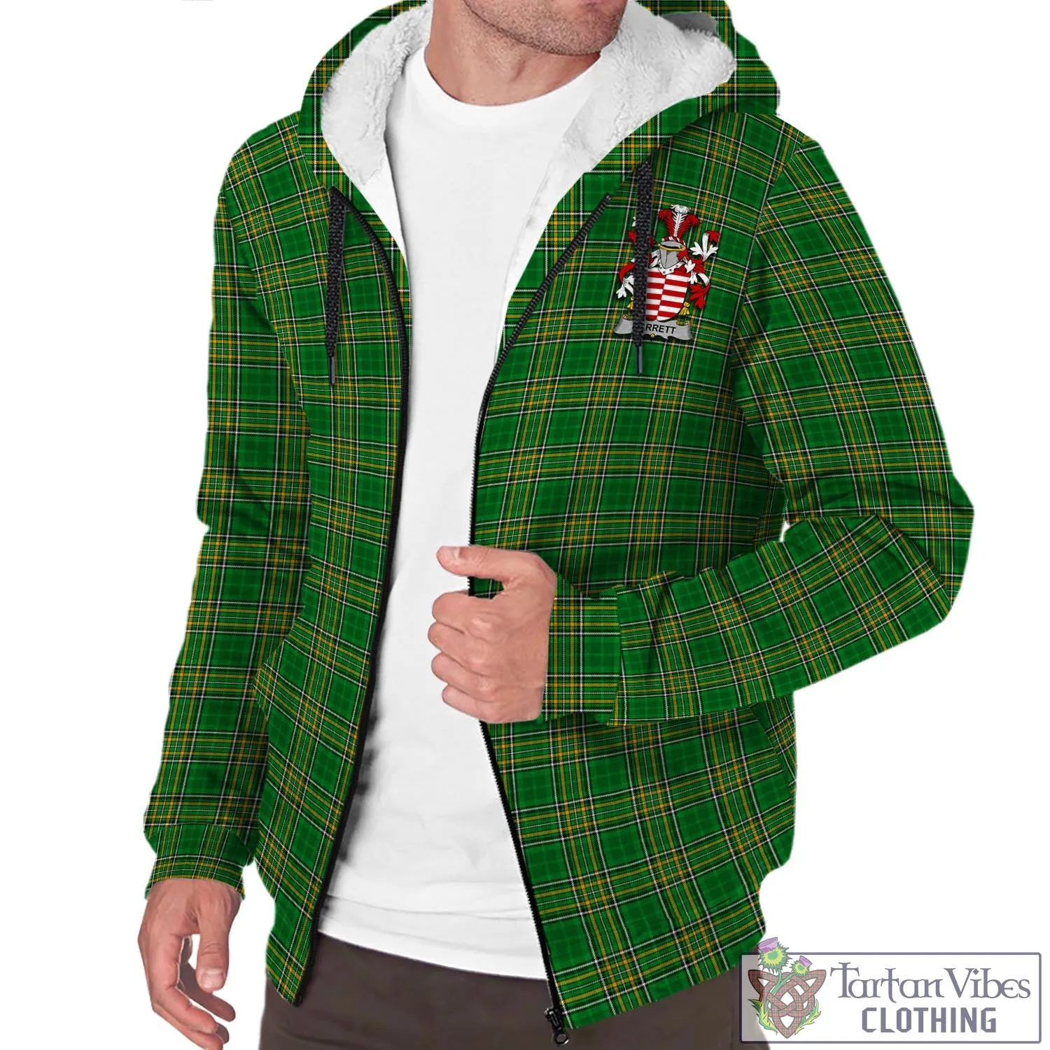 Barrett Irish Clan Tartan Sherpa Hoodie with Coat of Arms