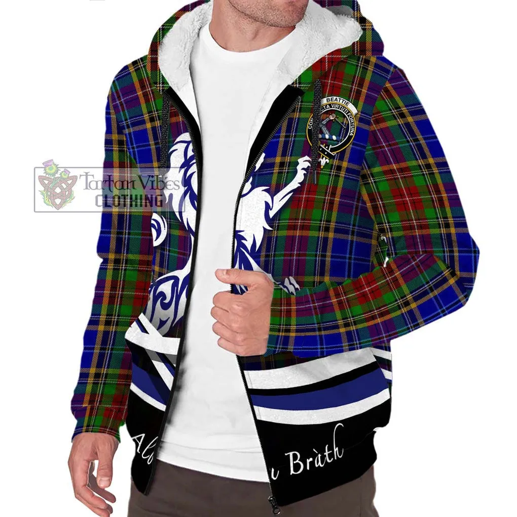 Beattie Tartan Sherpa Hoodie with Alba Gu Brath Regal Lion Emblem