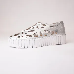 Bello White & Silver Shrunken Leather Sneakers