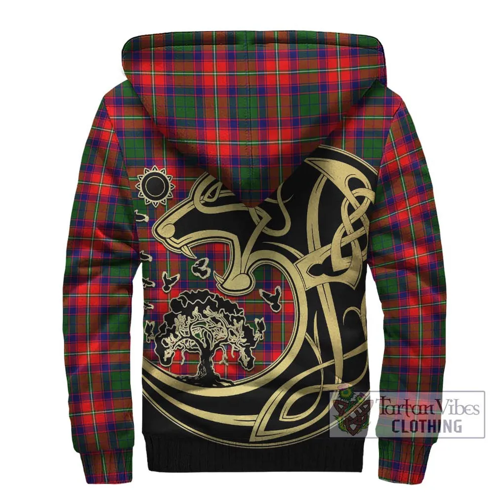 Belshes Tartan Sherpa Hoodie with Family Crest Celtic Wolf Style