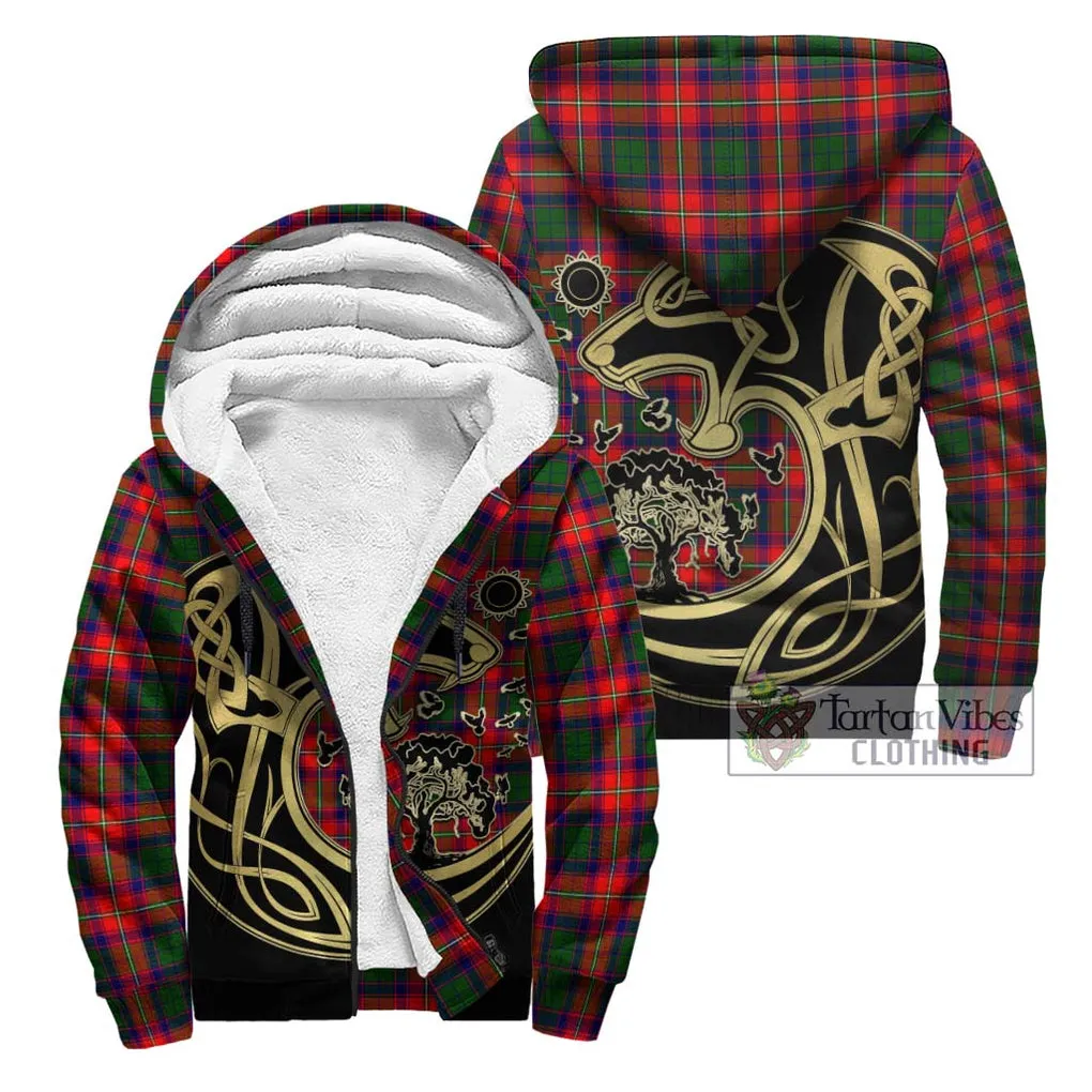 Belshes Tartan Sherpa Hoodie with Family Crest Celtic Wolf Style