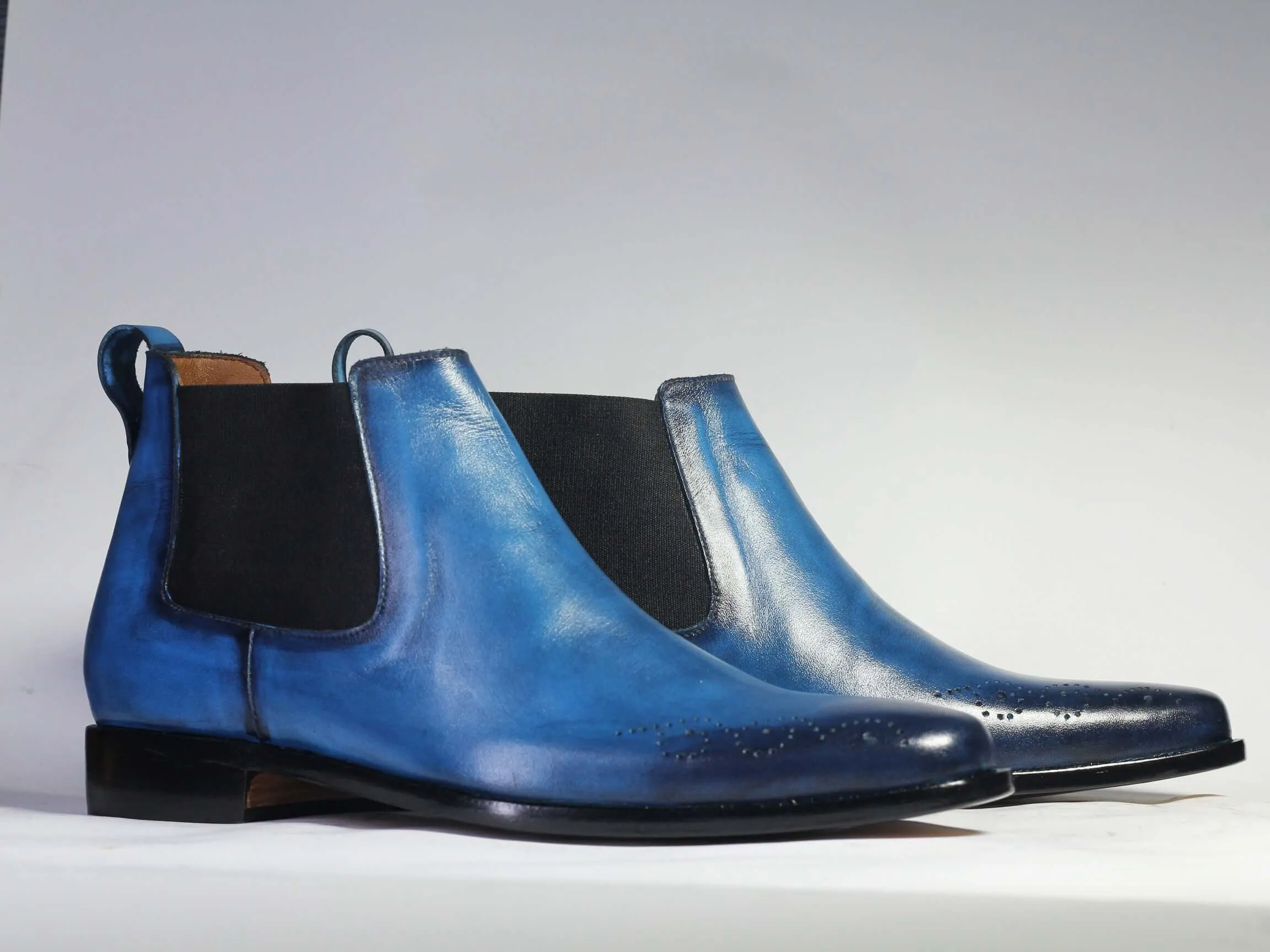 Bespoke Blue Half Chelsea Leather Boot