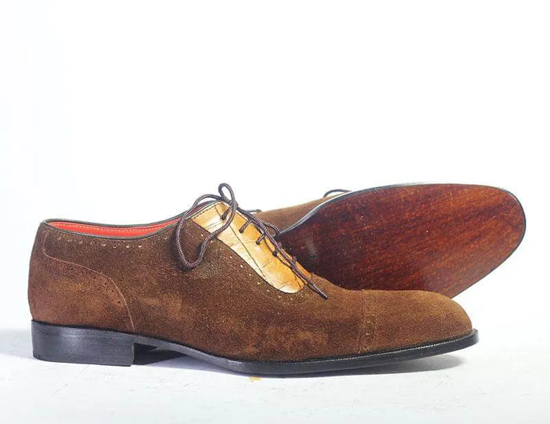 Bespoke Chocolate Brown Tan Leather Suede Shoe for Men