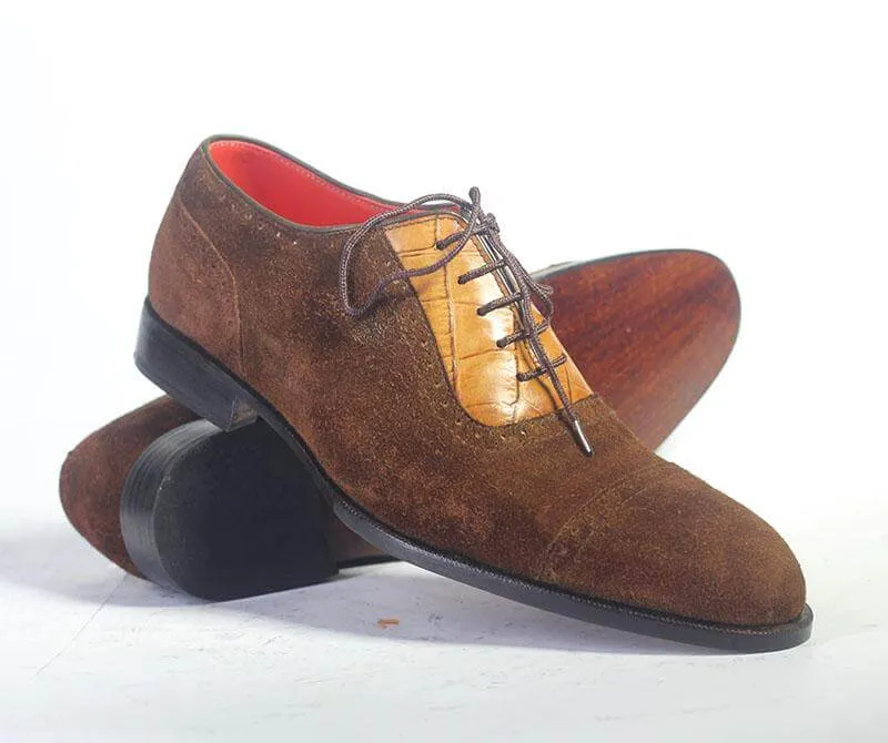 Bespoke Chocolate Brown Tan Leather Suede Shoe for Men