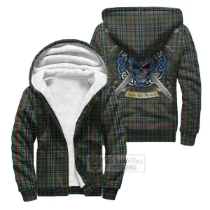 Bisset Tartan Sherpa Hoodie with Family Crest Celtic Skull Style