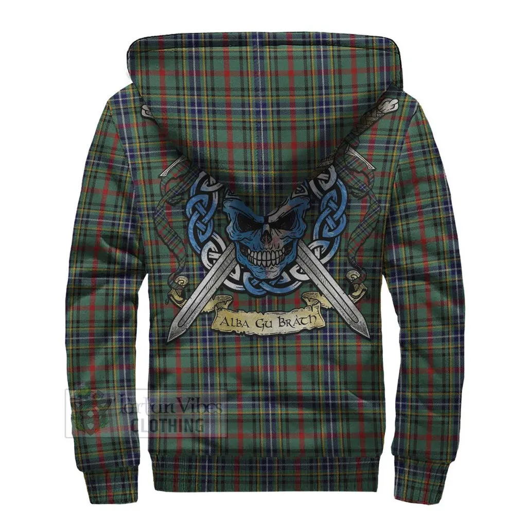 Bisset Tartan Sherpa Hoodie with Family Crest Celtic Skull Style