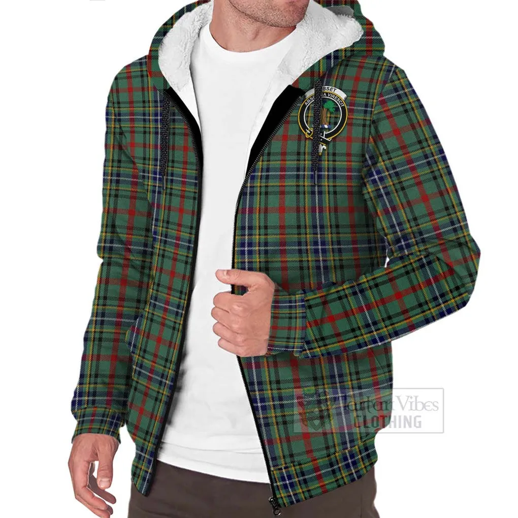 Bisset Tartan Sherpa Hoodie with Family Crest Celtic Skull Style