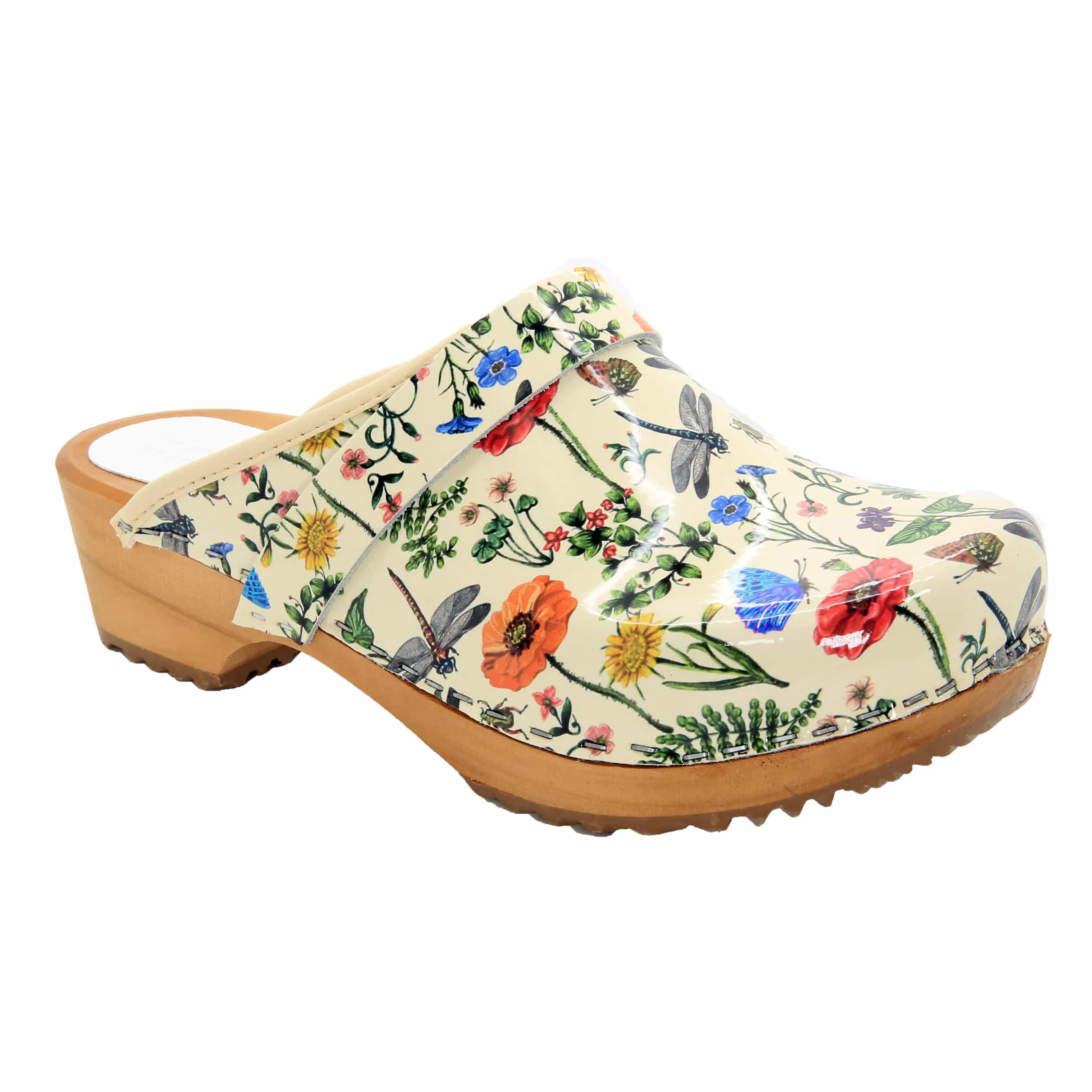 BJORK Dahlia Wood Open Back Leather Clogs