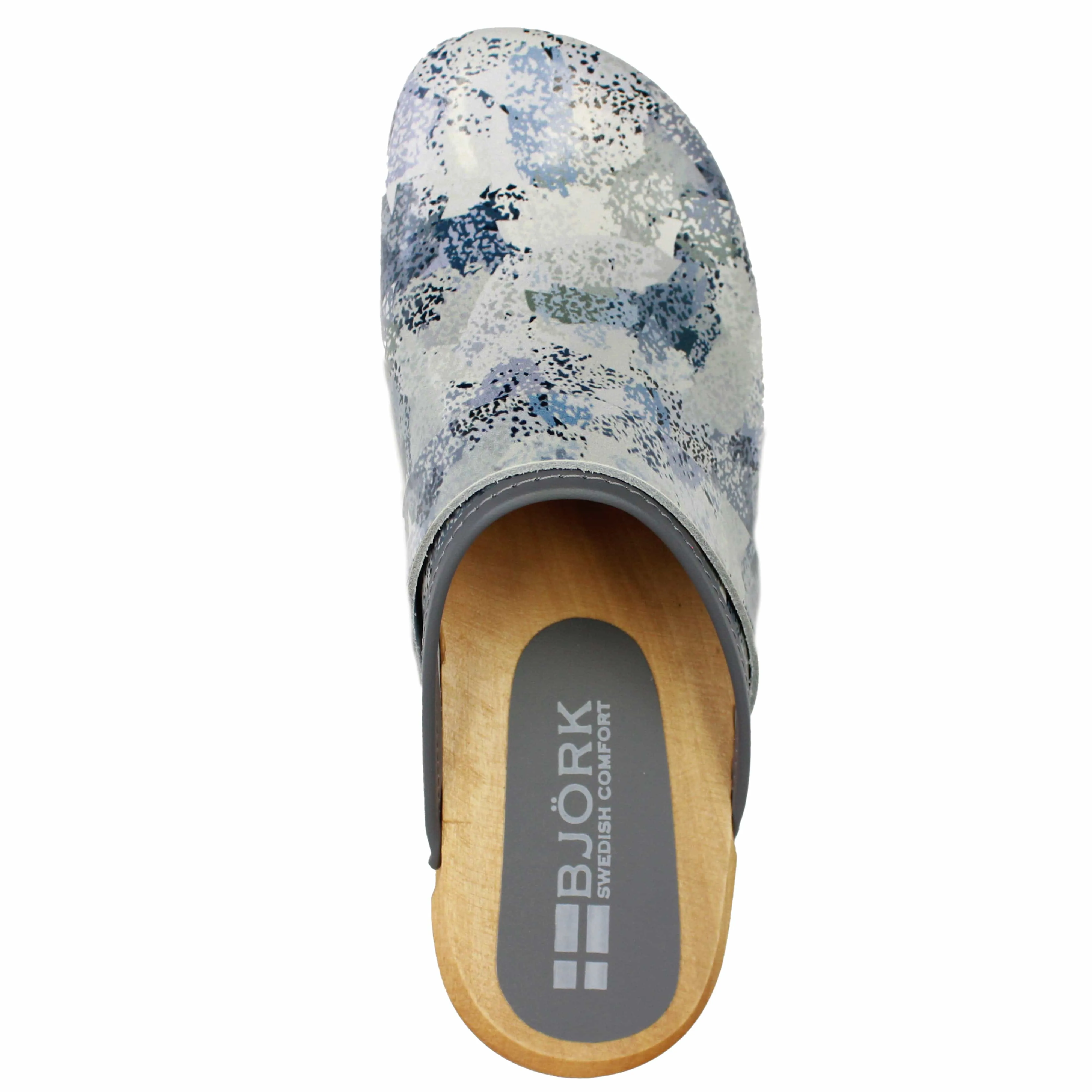 BJORK Maja Wood Abby Printed Leather Clogs