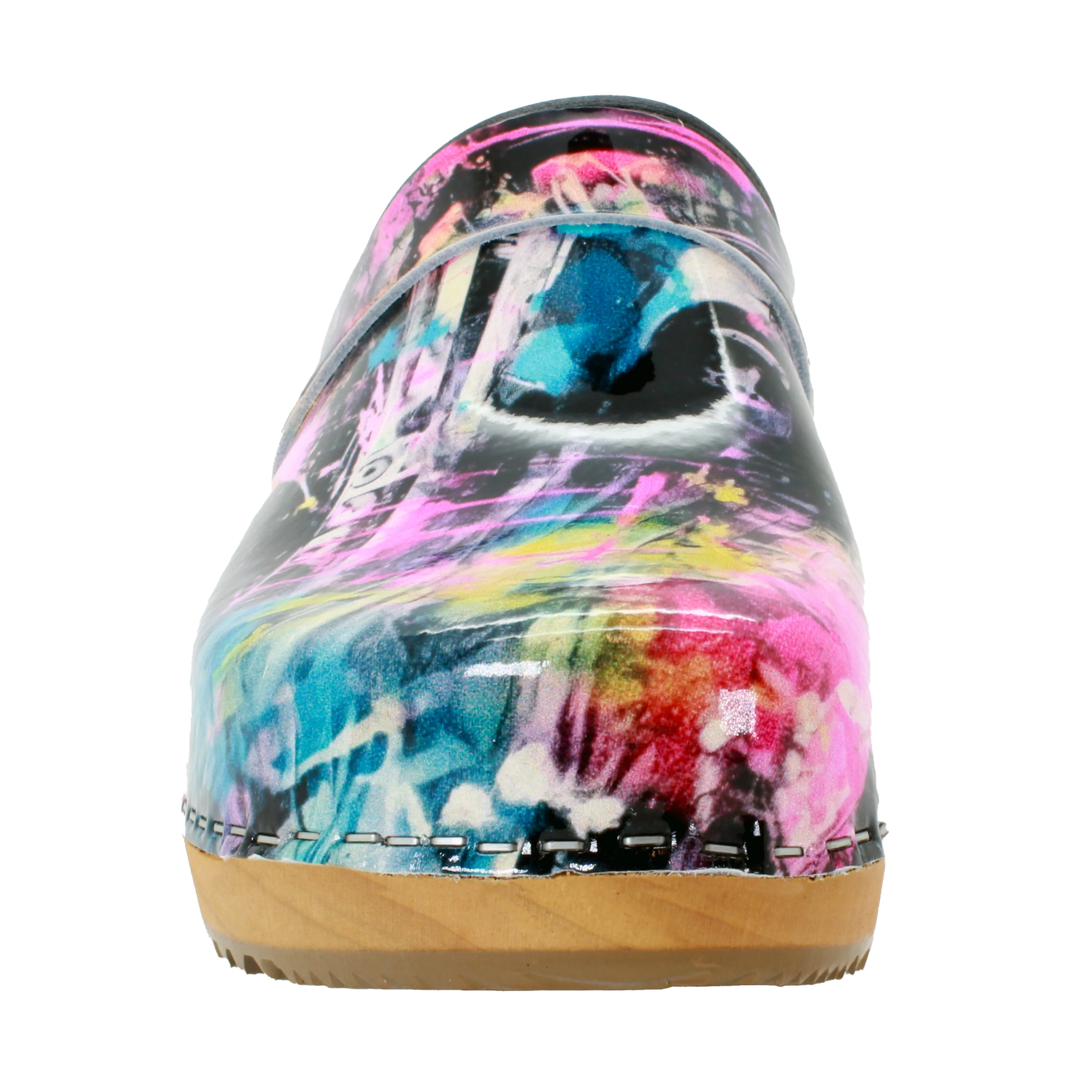 BJORK Maja Wood Graffiti II Leather Clogs