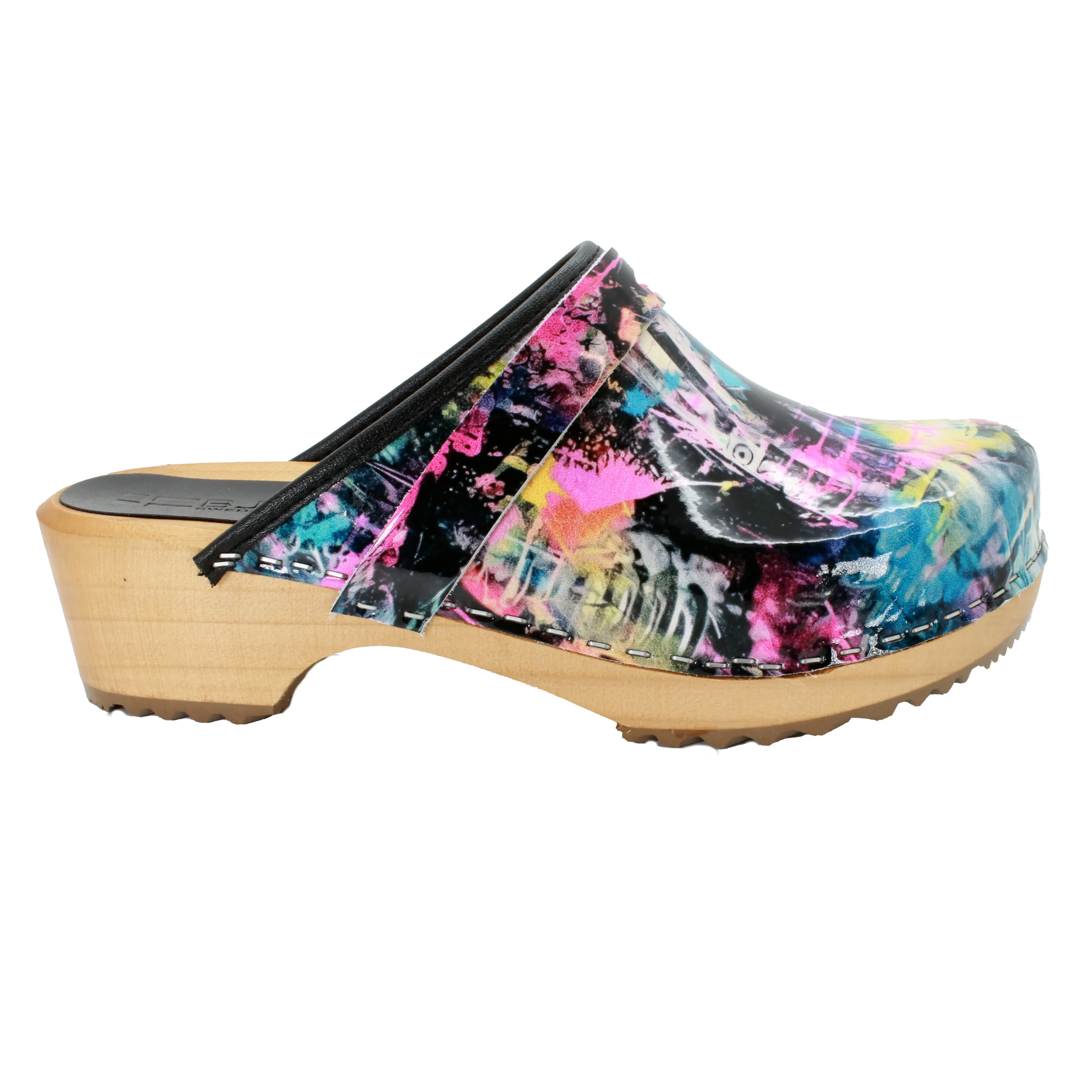 BJORK Maja Wood Graffiti II Leather Clogs