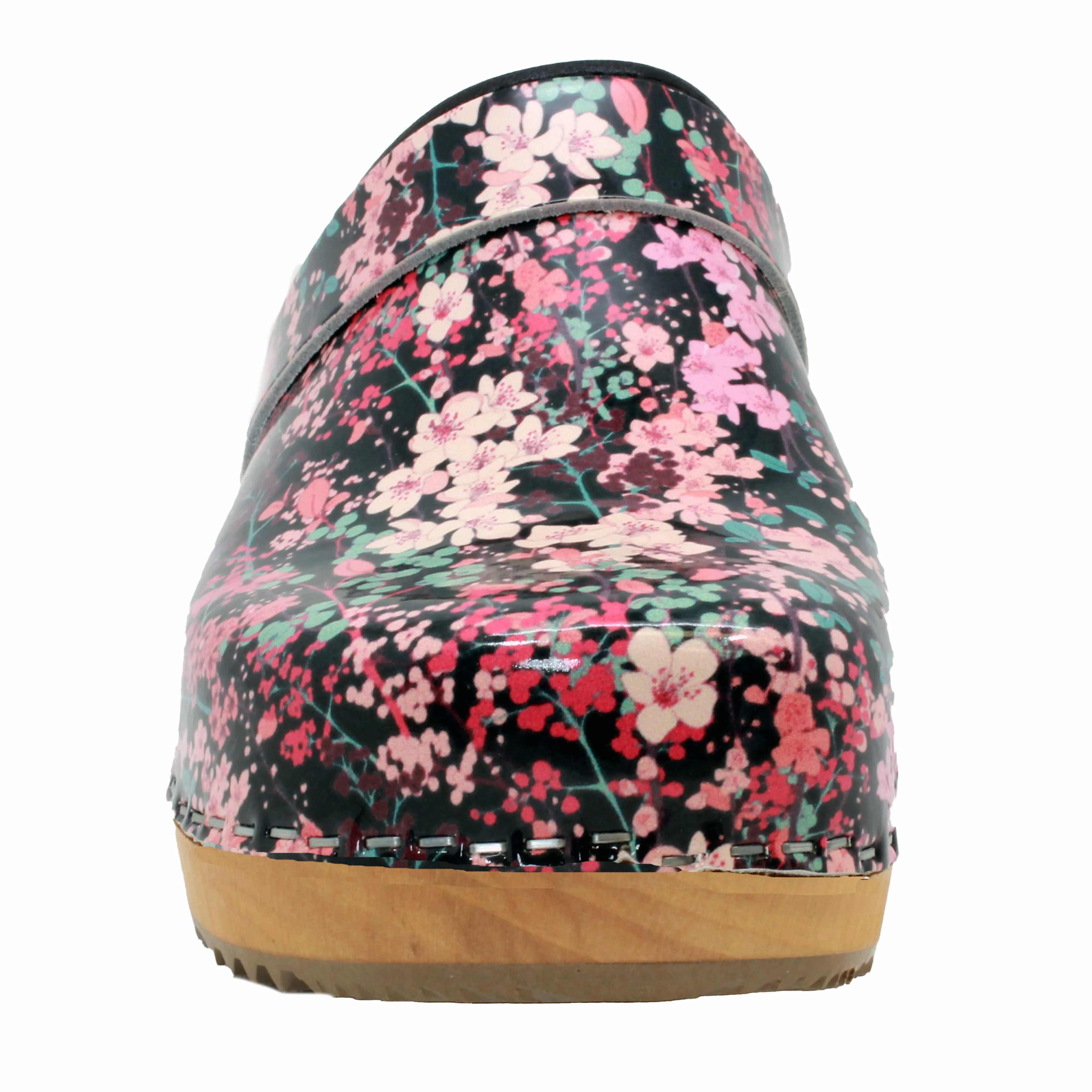 BJORK Maja Wood Josee Printed Leather Clogs