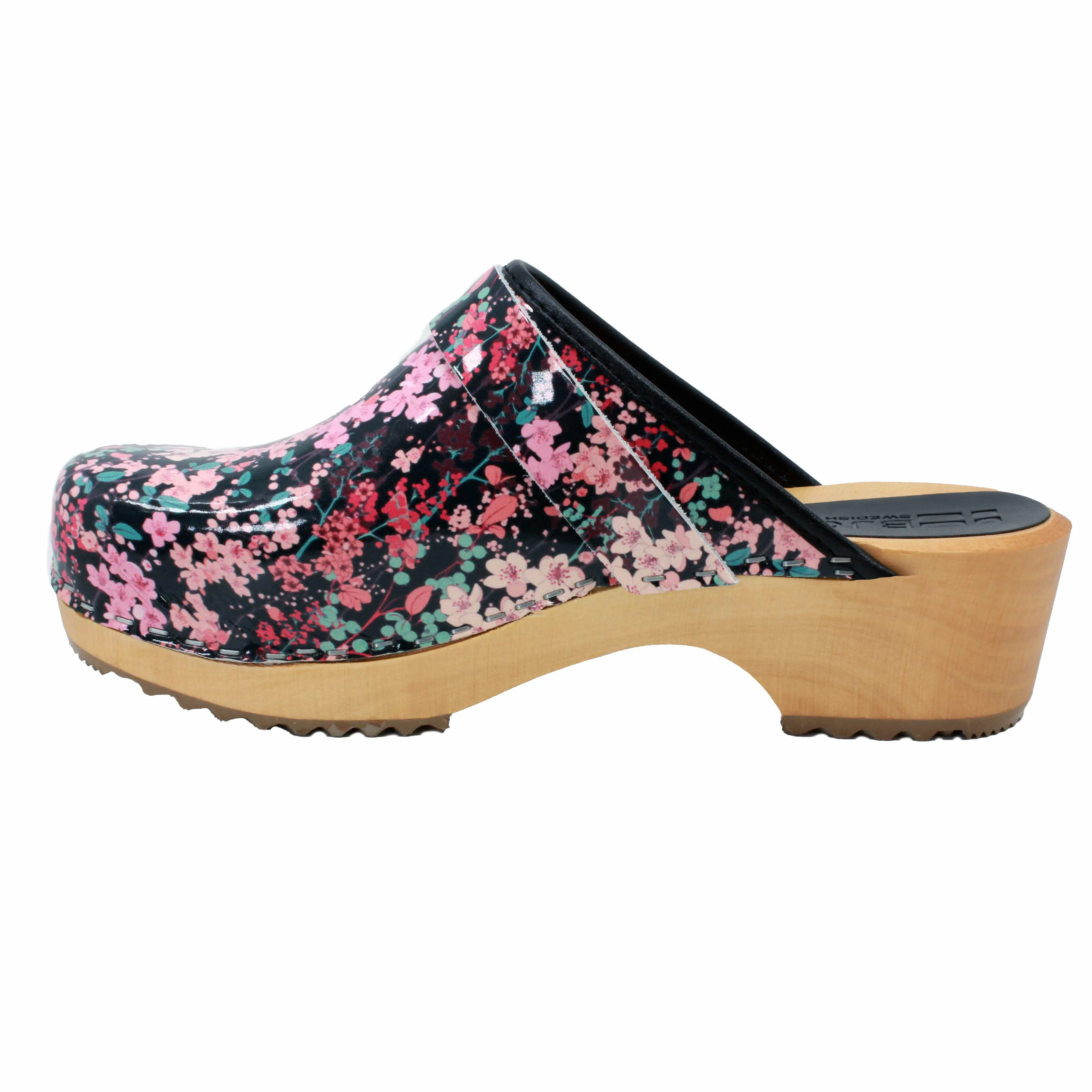 BJORK Maja Wood Josee Printed Leather Clogs