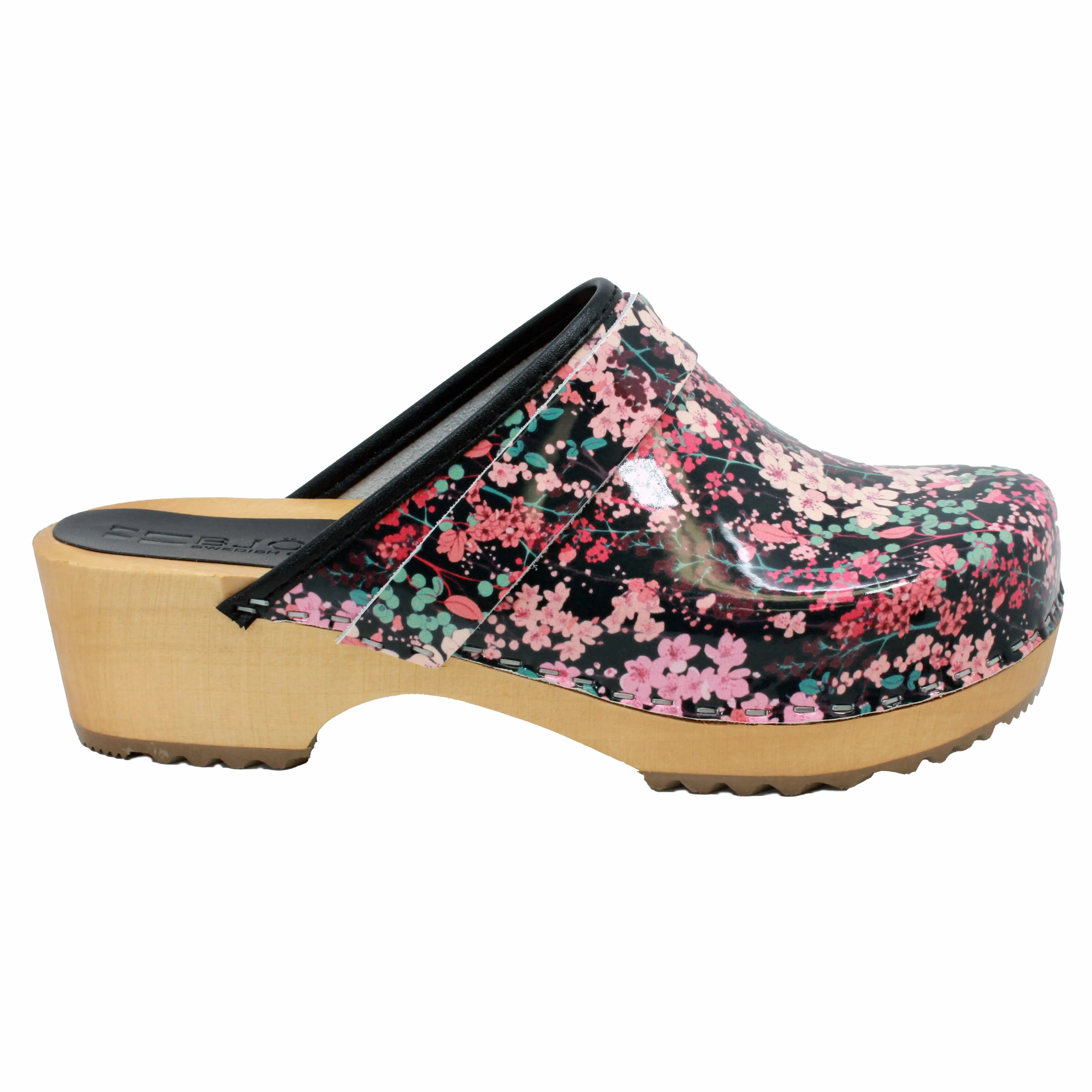 BJORK Maja Wood Josee Printed Leather Clogs