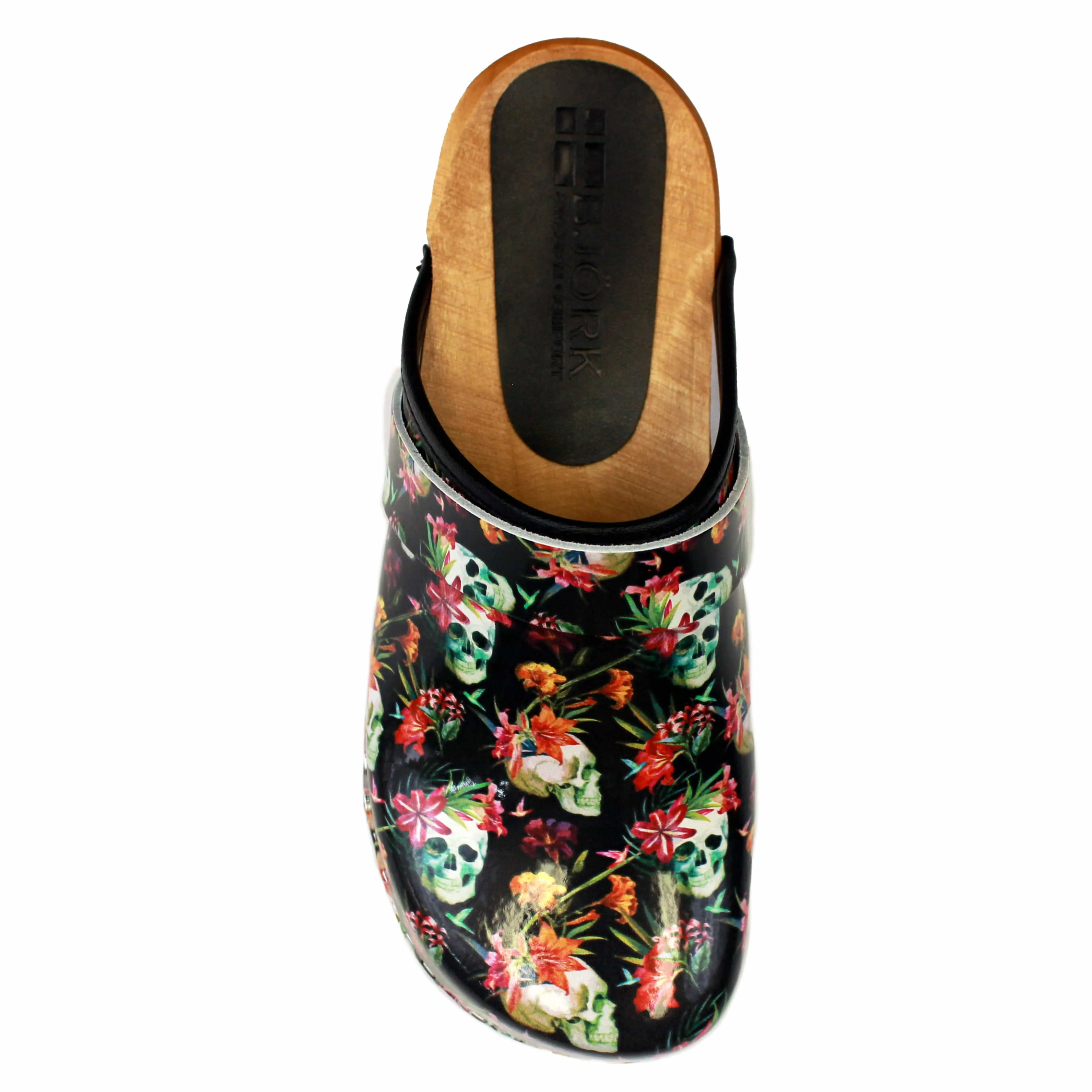 BJORK Maja Wood Moa Printed Leather Clogs