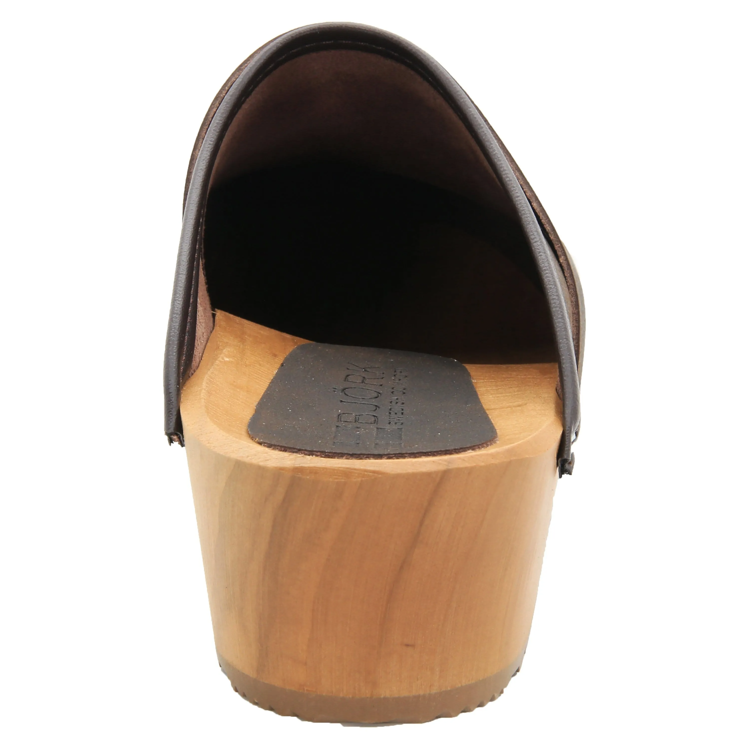 BJORK Maja Wood Open Back Brown Oiled Leather Clogs