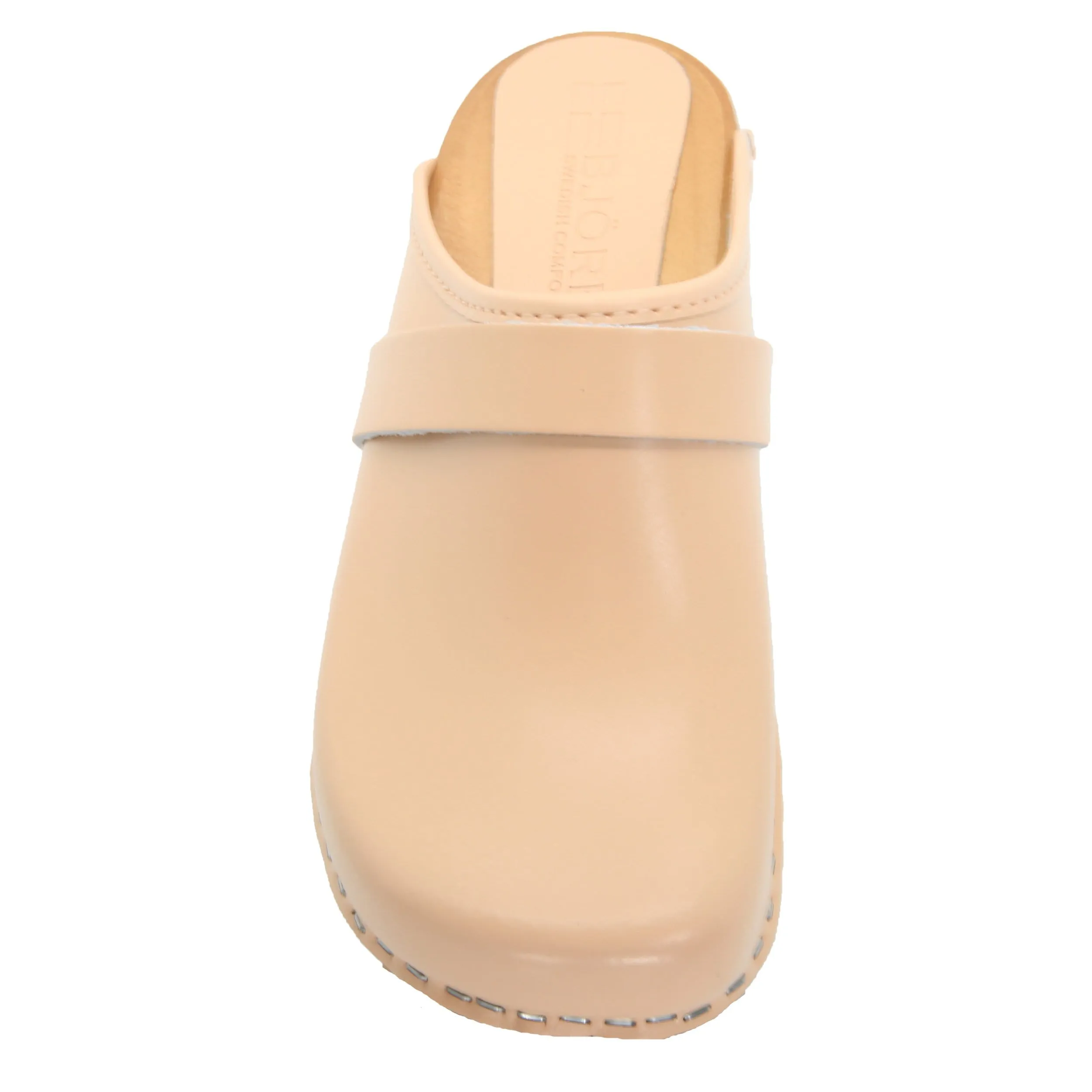 BJORK Maja Wood Open Back Clogs in Nude Leather