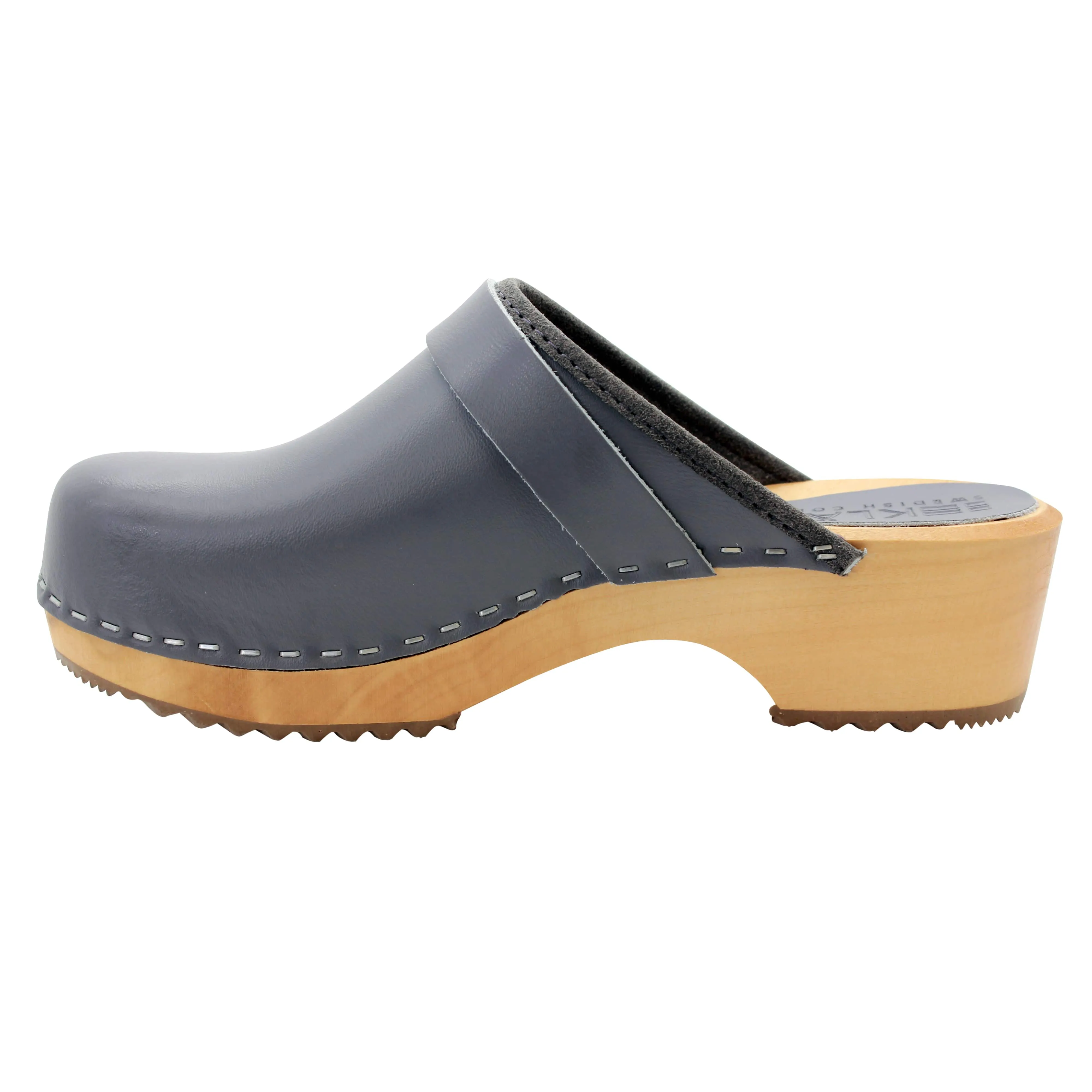 BJORK Maja Wood Open Back Grey Leather Clogs