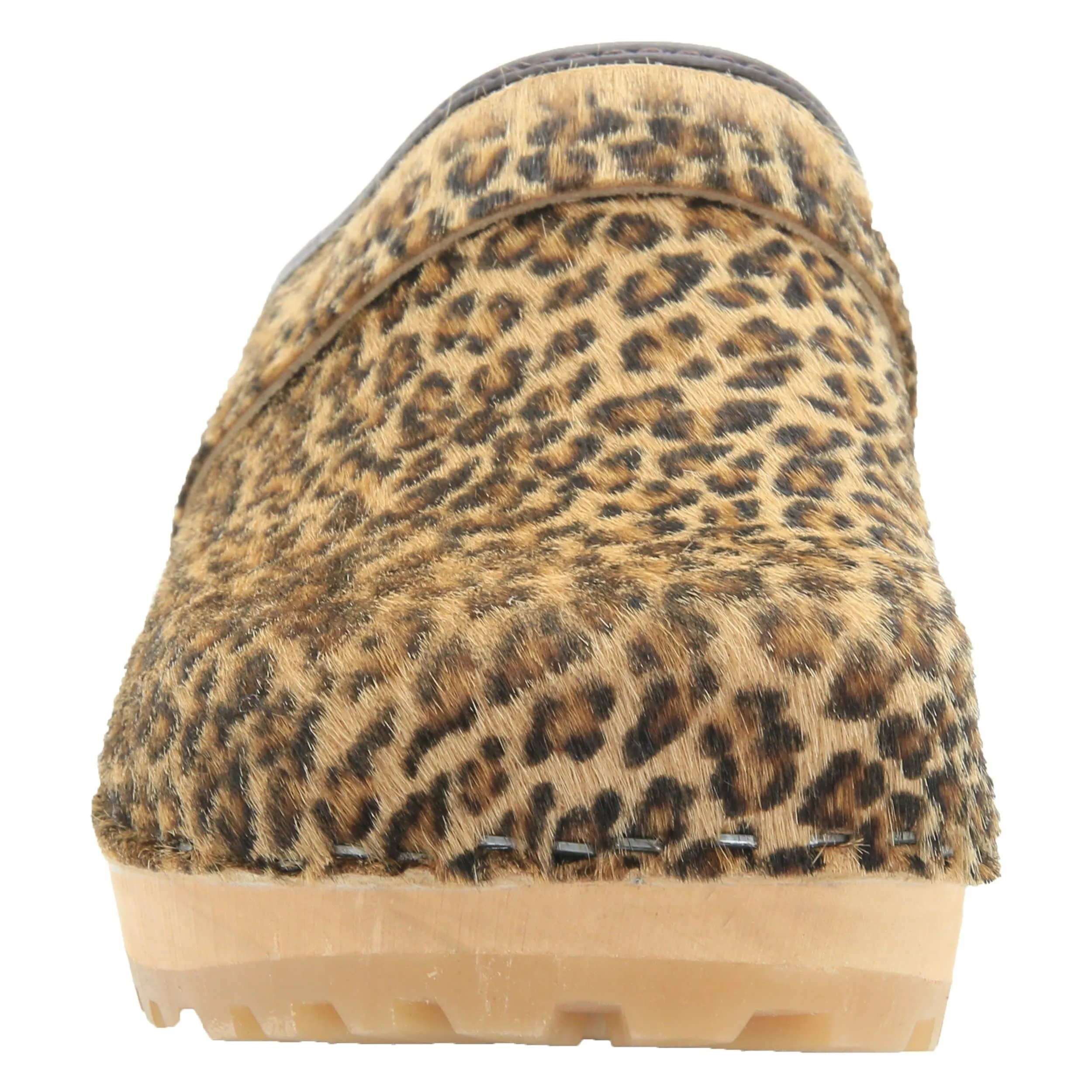 BJORK Safari Wood Open Back Leopard Clogs - CLOSEOUT