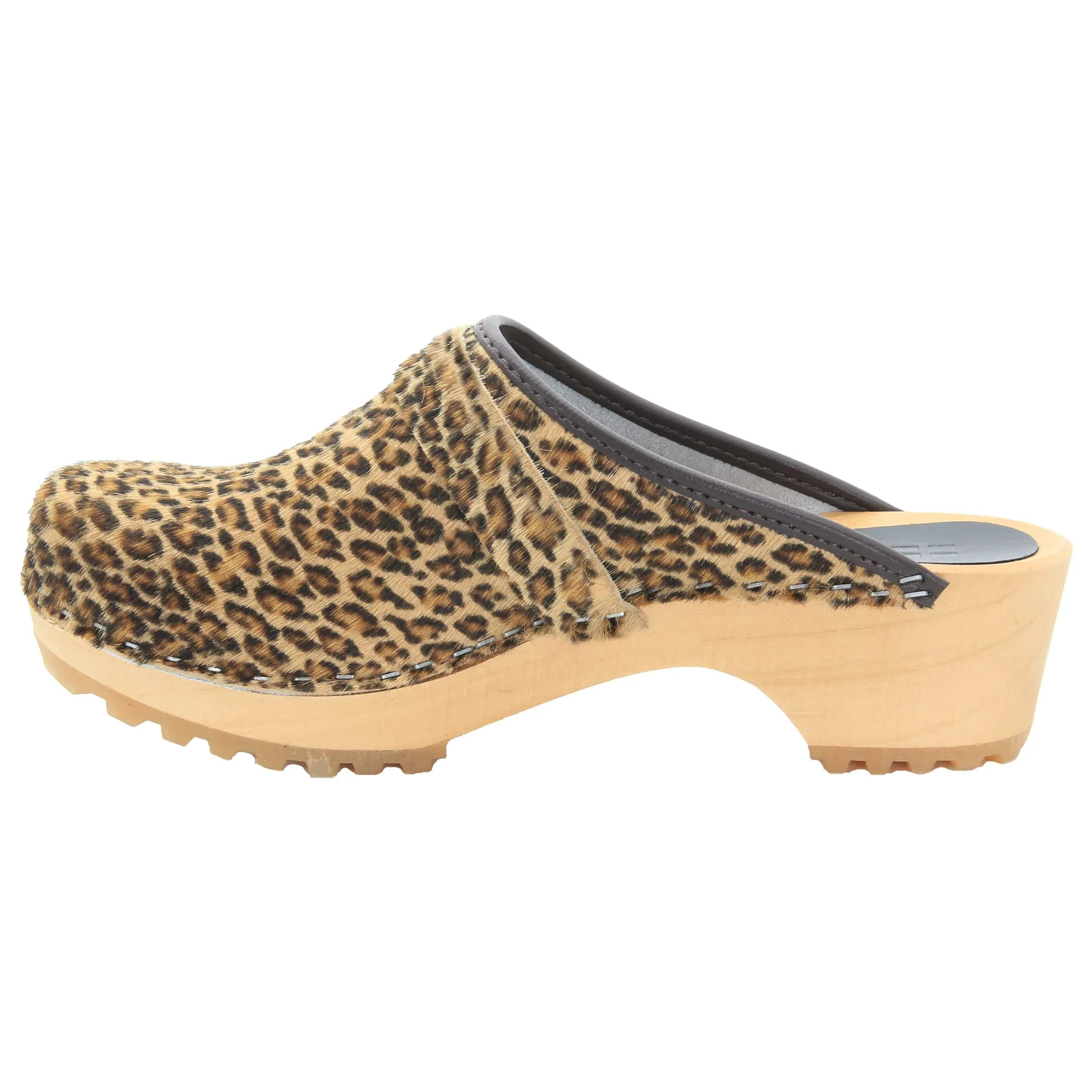 BJORK Safari Wood Open Back Leopard Clogs - CLOSEOUT