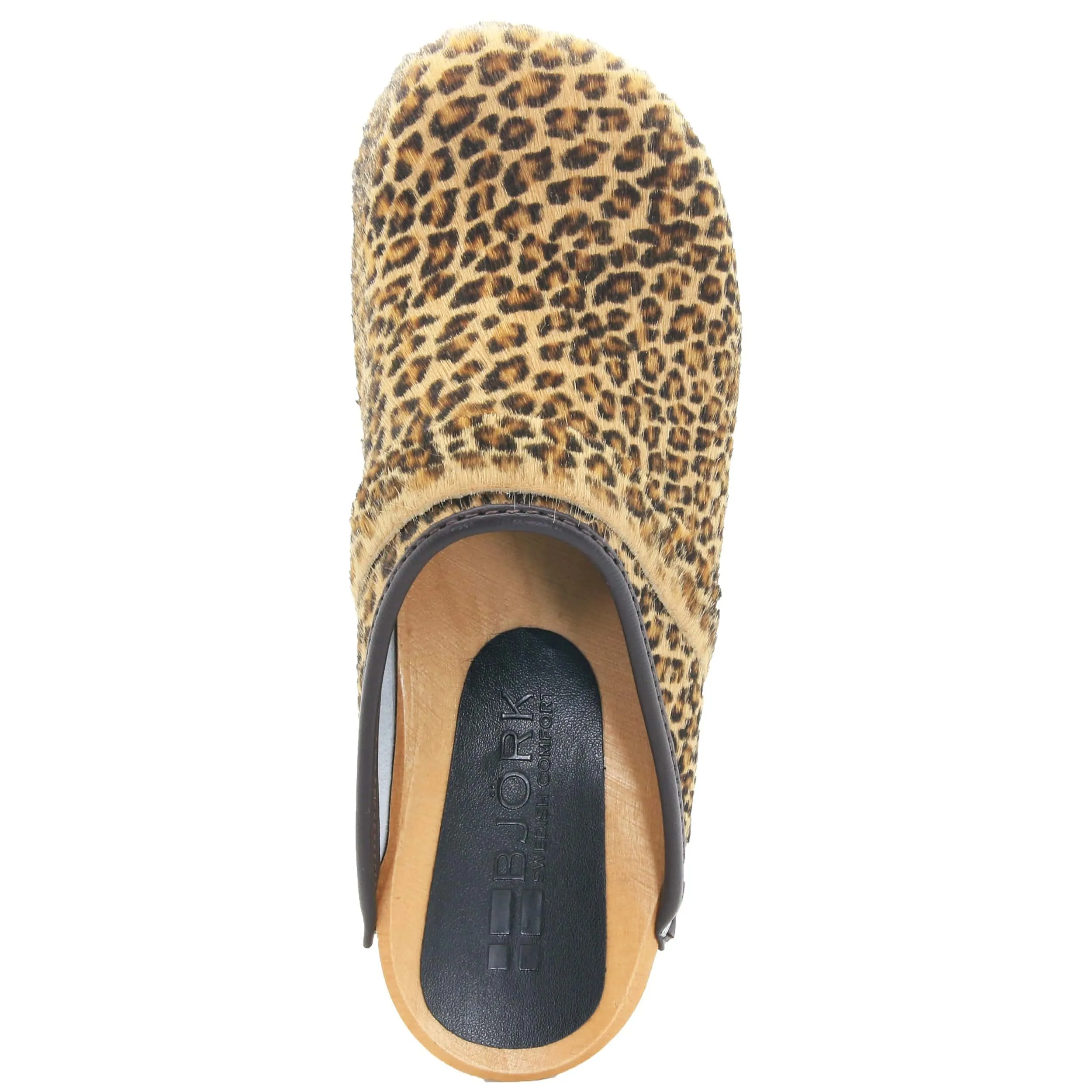 BJORK Safari Wood Open Back Leopard Clogs - CLOSEOUT