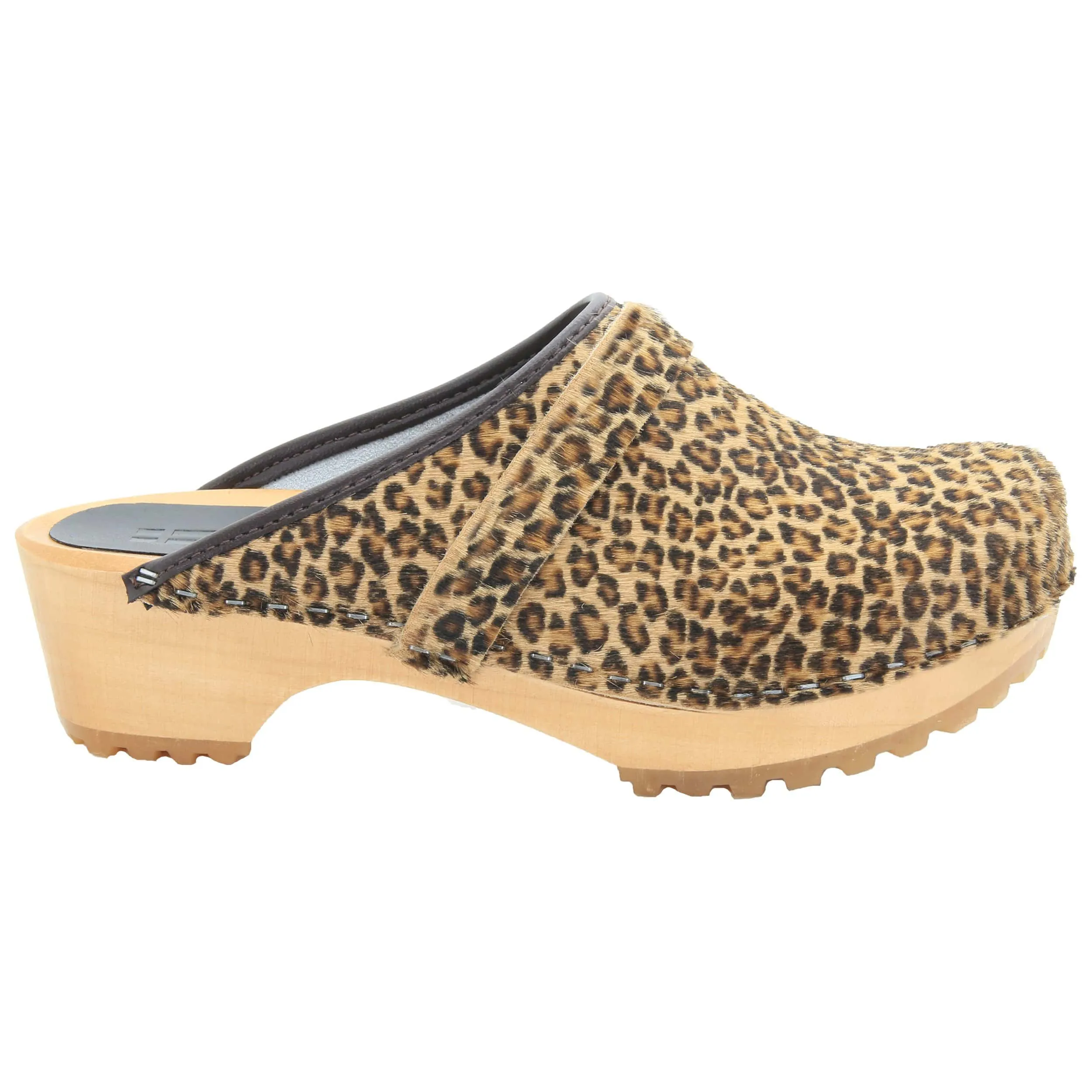 BJORK Safari Wood Open Back Leopard Clogs - CLOSEOUT