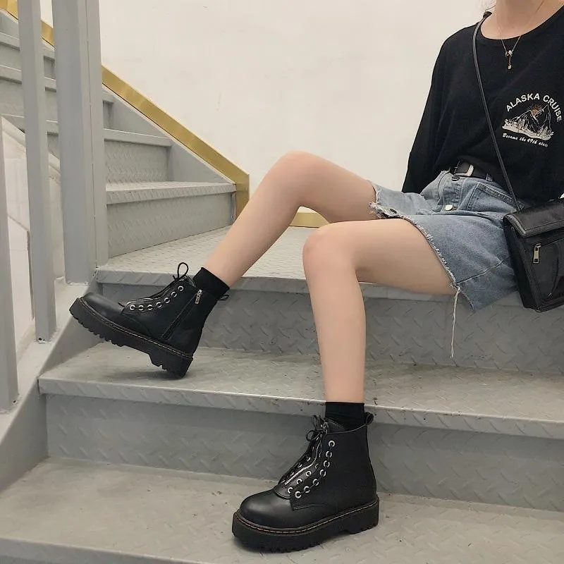 Black  Aesthetic Platform Zipper Boots