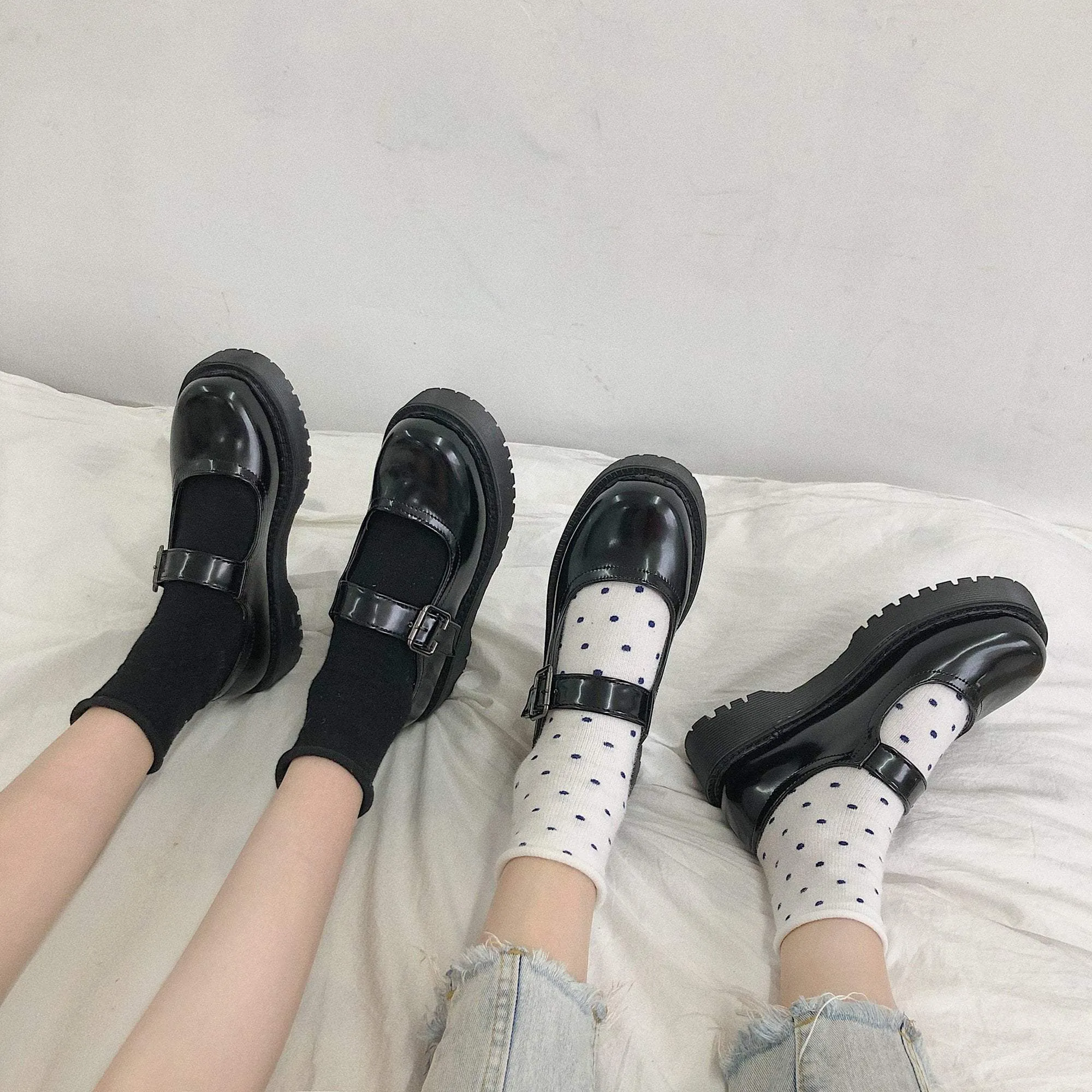 Black Aesthetic Vintage Platform Shiny Sandals