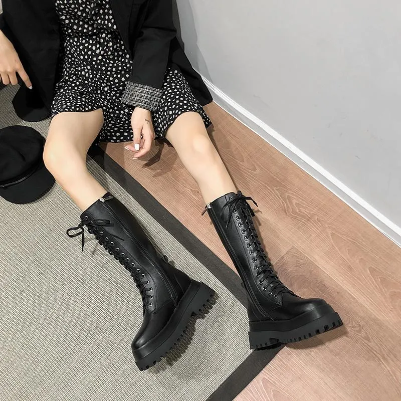 Black Grunge Aesthetic Thick Platform High Combat Boots