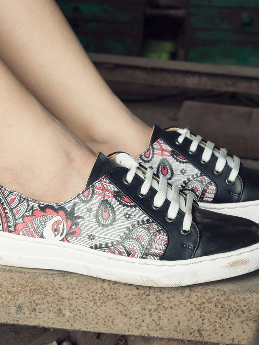 Black Kalamkari Hand Painted Sneakers