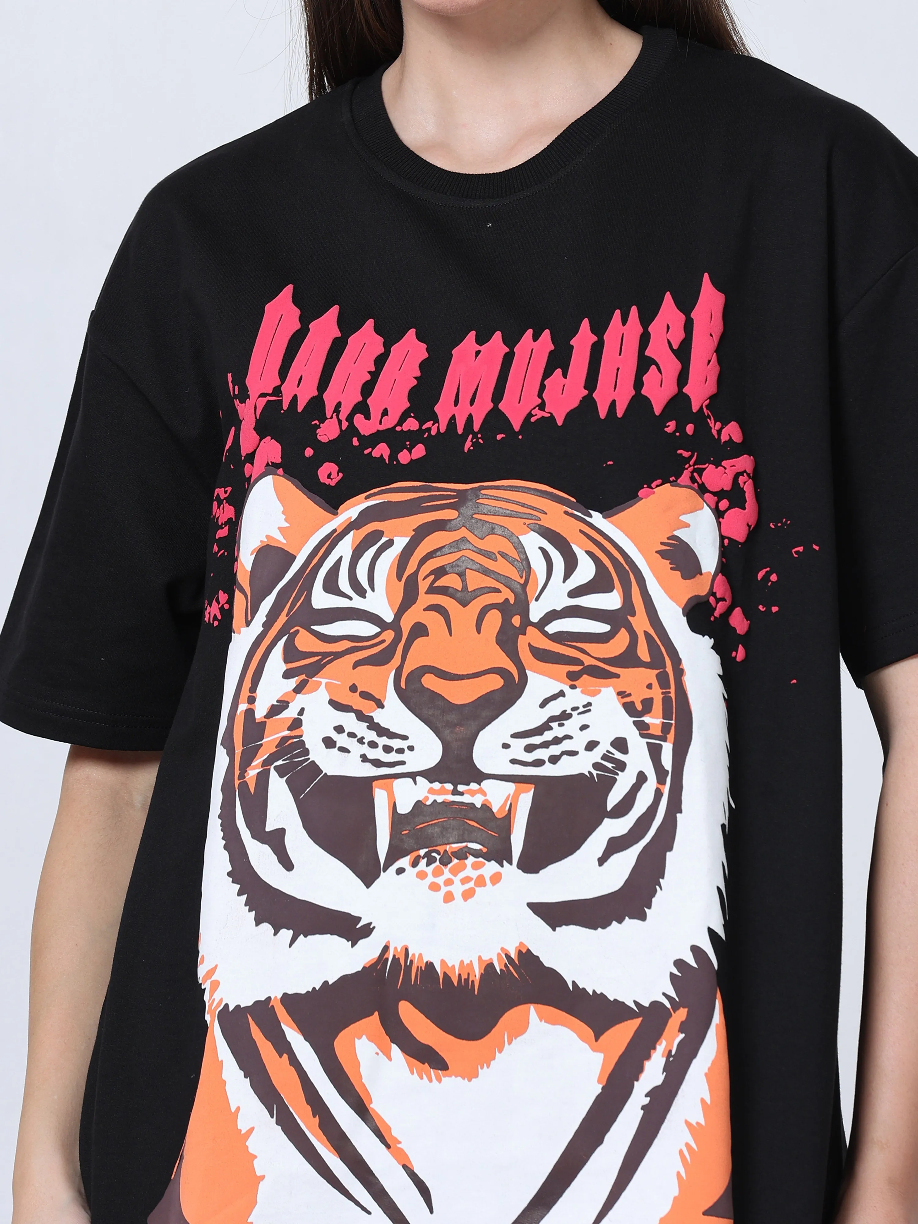 Black Laughing tiger Heavy Oversized T-shirt - UNISEX